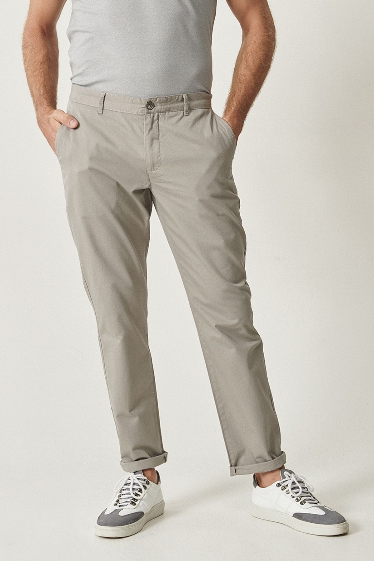 Altınyıldız Classics Erkek Açık Gri Slim Fit Dar Kesim %100 Pamuk Kanvas Chino Pantolon