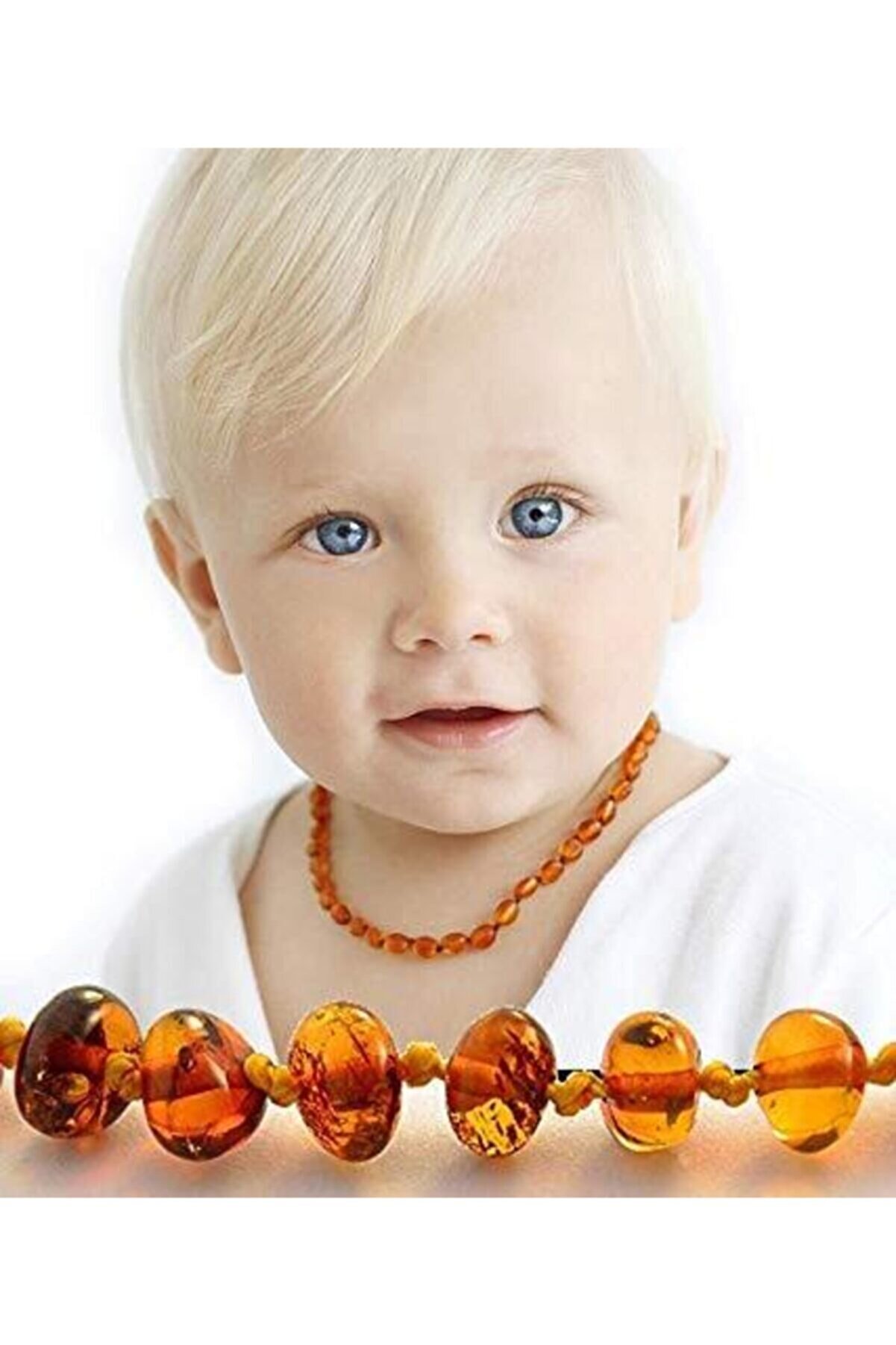 Kubbehan Sertifikalı Kehribar Bebek Diş Kolyesi Konyak Rengi