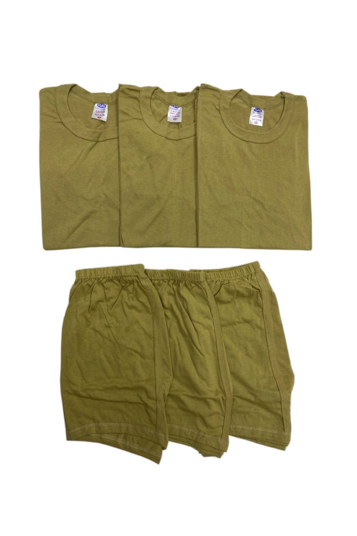 Genel Markalar Erkek Haki 3'lü Askeri Fanila Boxer Giyim Seti