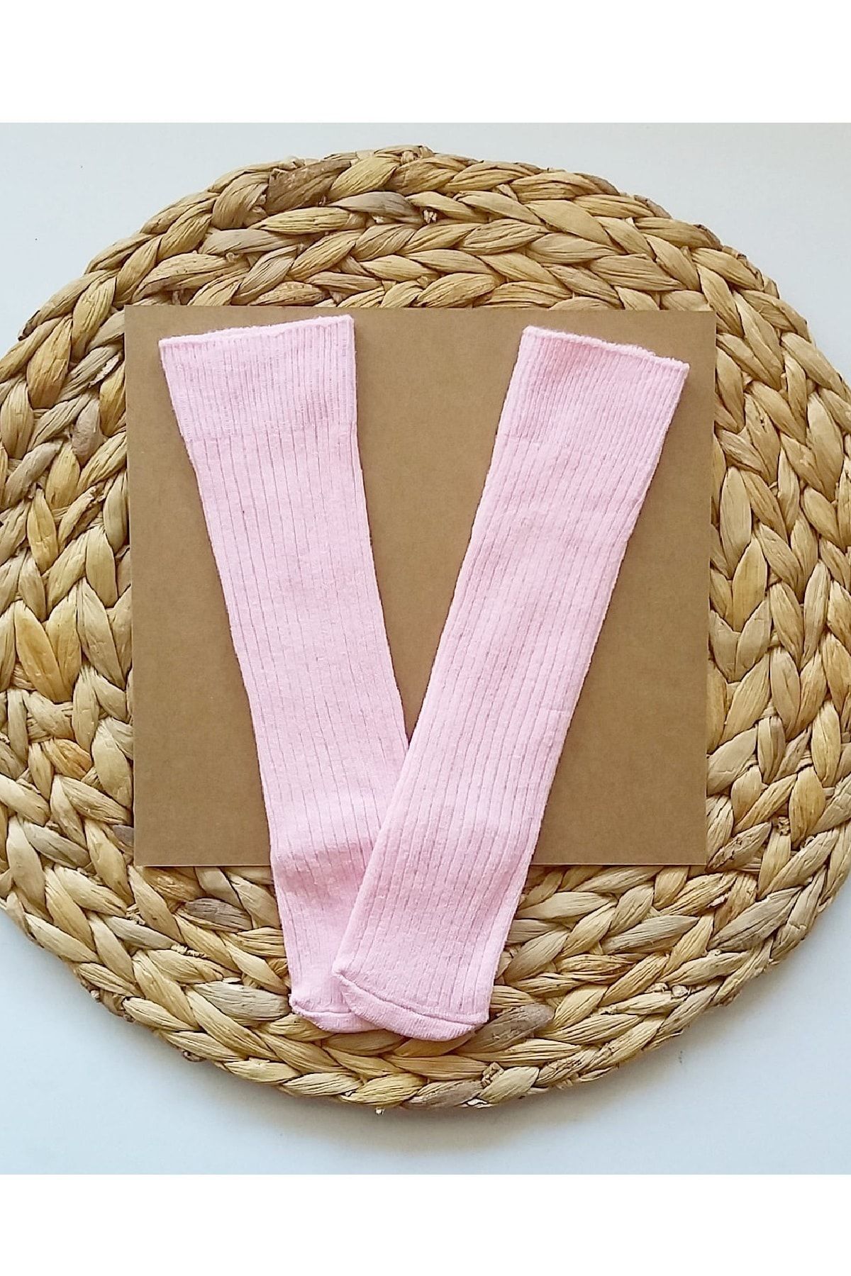Asa Bebek Çocuk Kız Bebek Düz Fitilli Pembe Diz Altı Çorap Bebek Çorapları