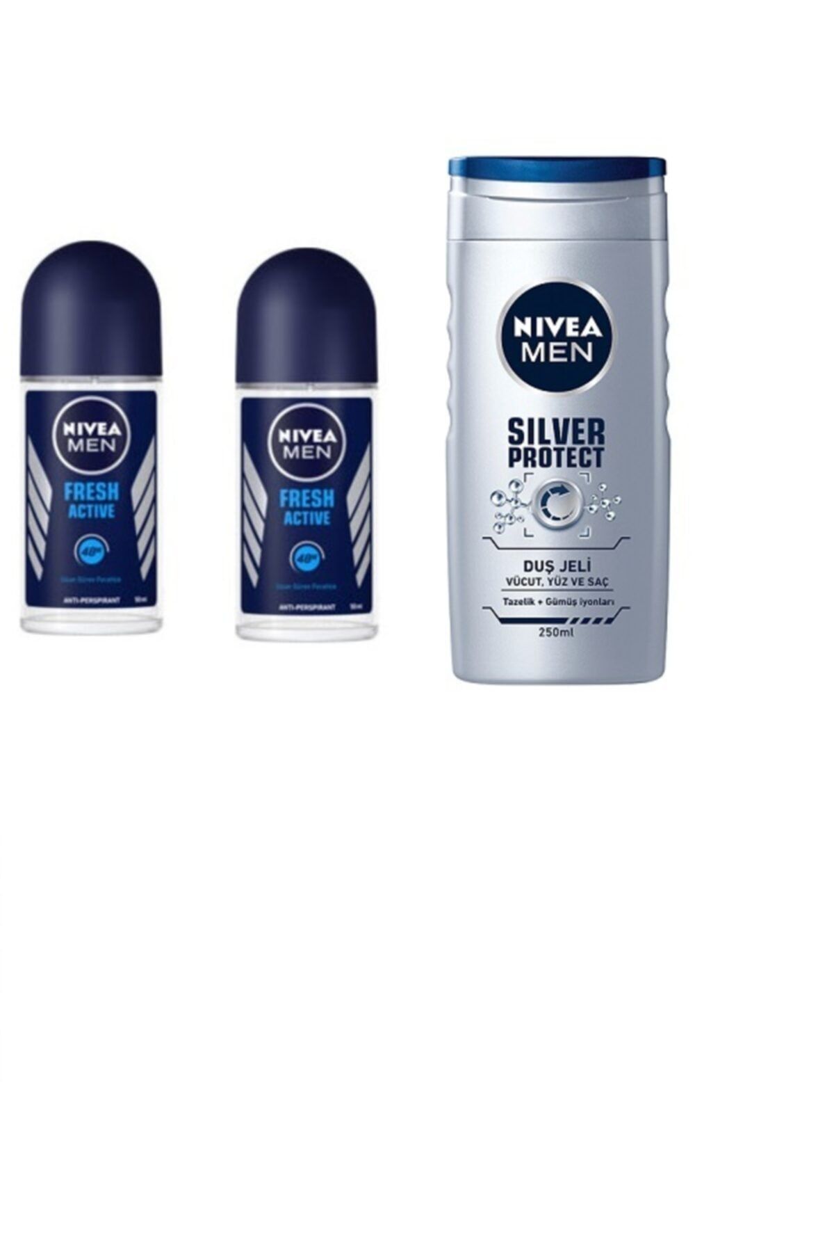 NIVEA For Men Silver Protect Duş Jeli 250 Ml + Fresh Roll-on Deodorant 50 Ml Erkek X2 Adet