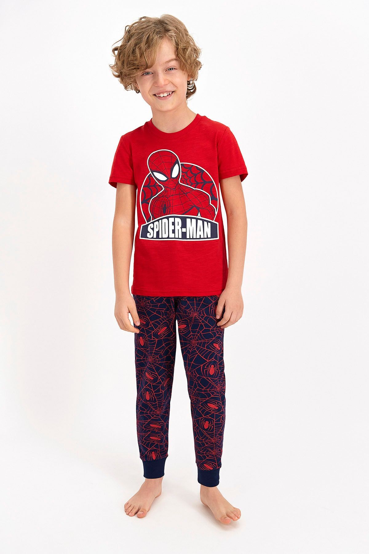 Spiderman Spider Man Lisanslı Kırmızı Erkek Çocuk Kısa Kol Pijama Takımı