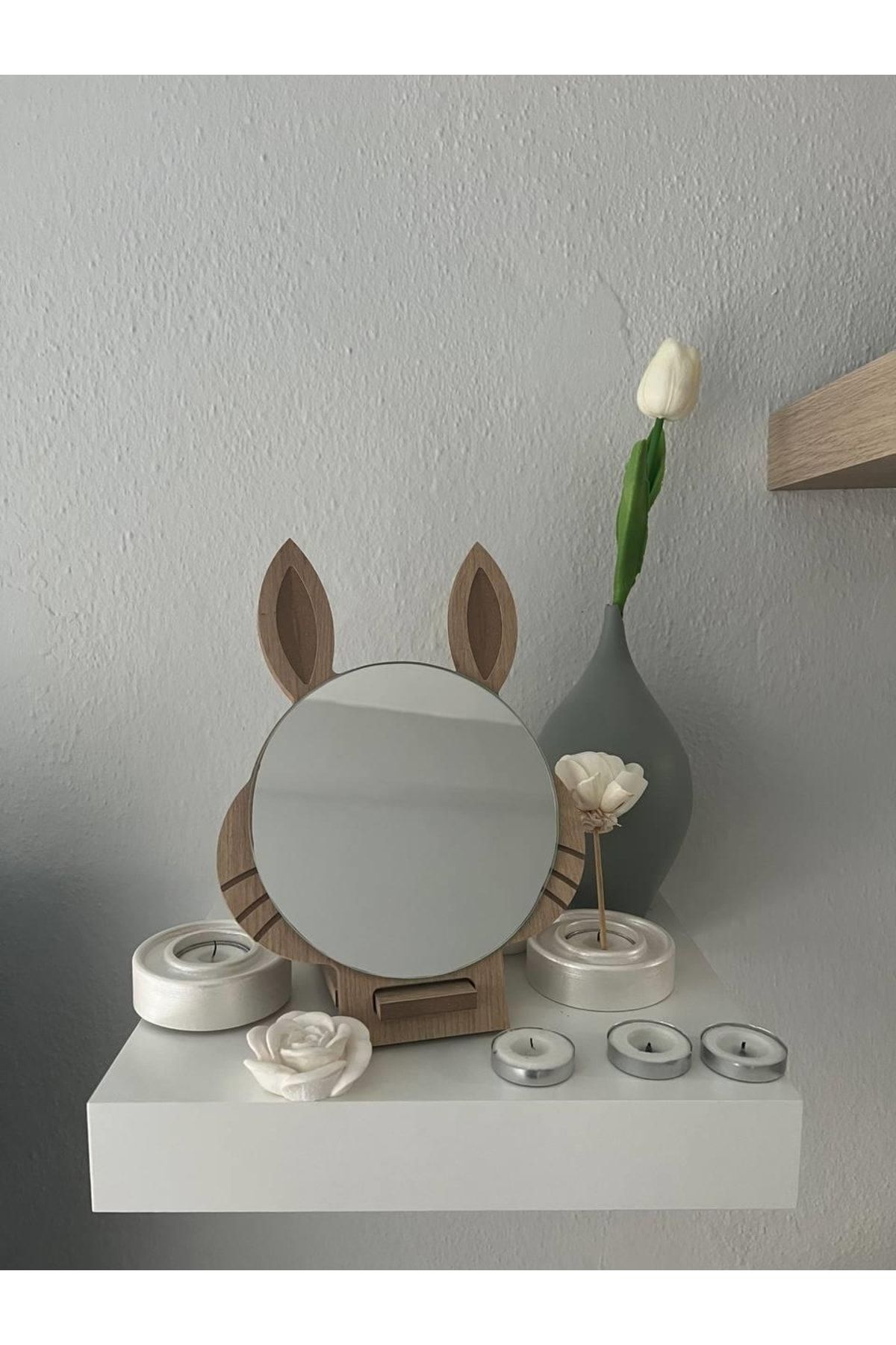 ARCHER Masaüstü Kahverengi Renk Hediyelik Dekoratif Makyaj Aynasi,tavşan Kulaklı,sevimli Ayna, Çocuk Ve Gen