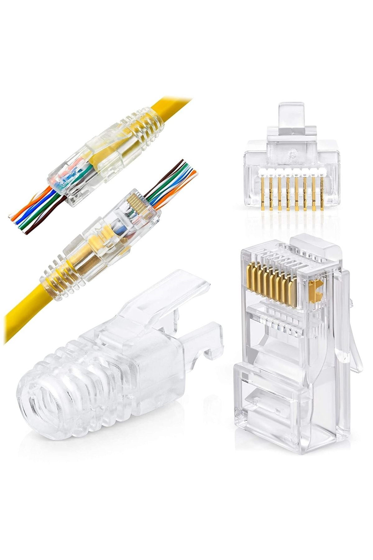 TMGO Technology 50 Adet Ez Tipi Konnektör + But Rj45 Cat6 Yeni Nesil Delikli Jack