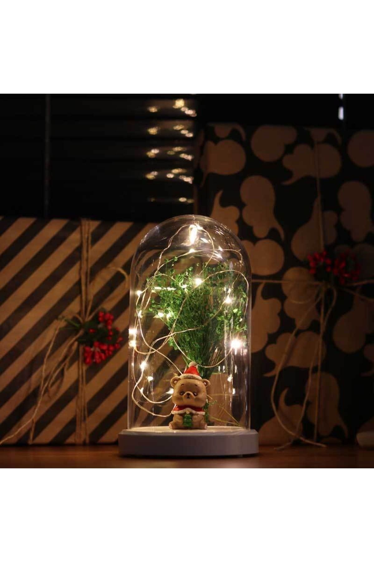 BY-LAMP Işıklı Fanus Ayıcık Ve Çiçek Figürlü Led Lamba Çocuk Odalarına Özel Hediyelik