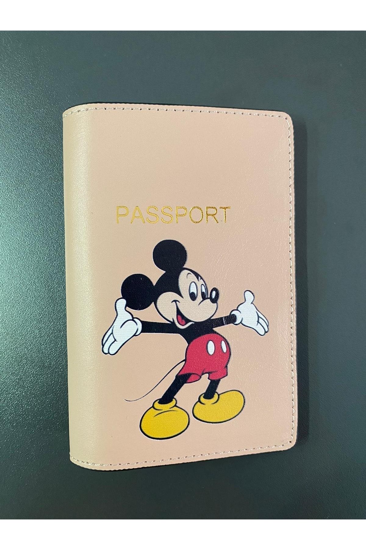 Seyahataksesuar Mickey Mouse Tasarımlı Deri Pasaport Kılıfı
