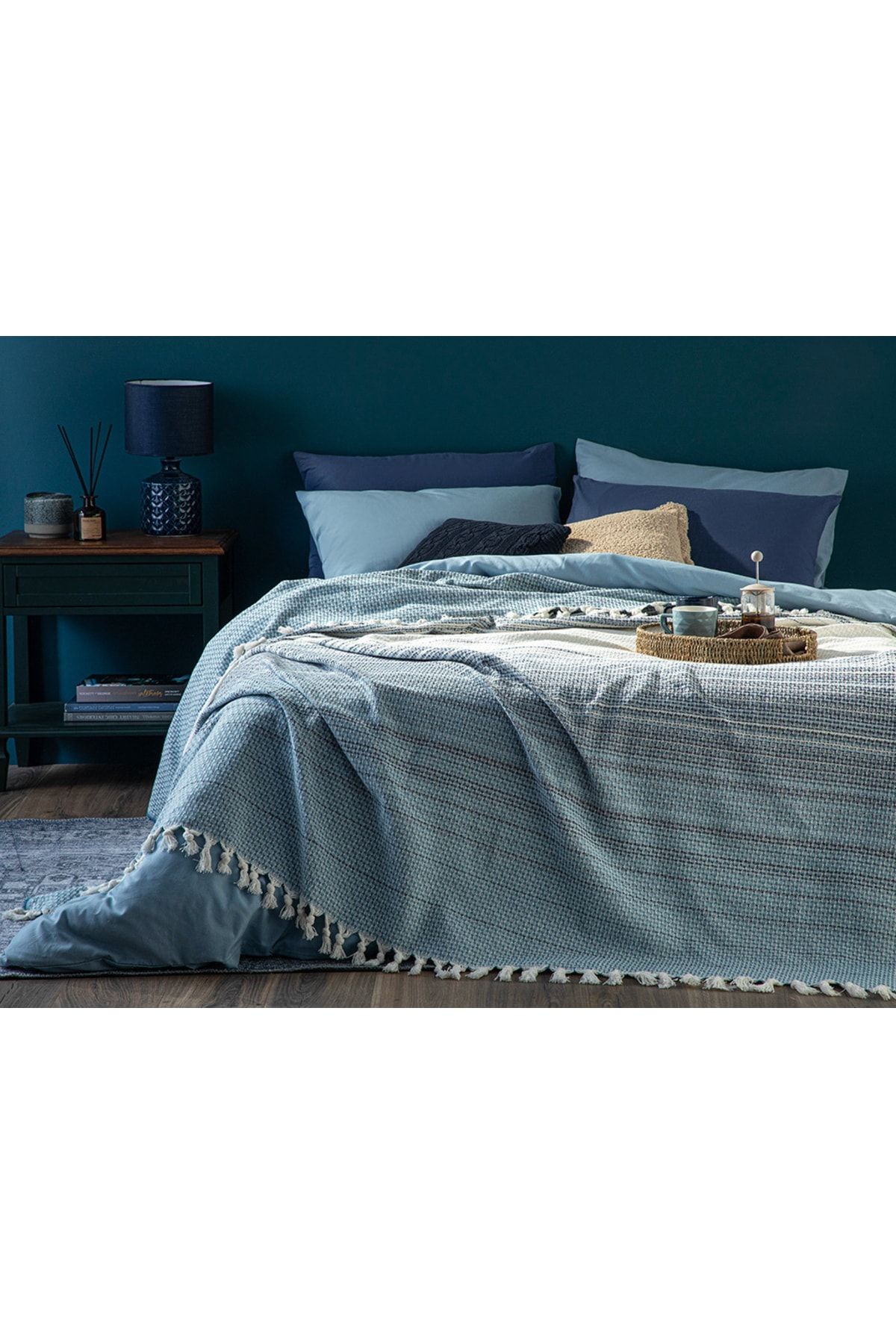 English Home Stravage Dokuma Tek Kişilik Yatak Örtüsü 160x240 Cm Mavi