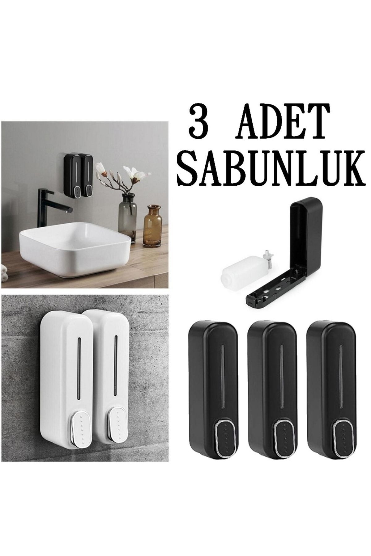 mrtbilisim 3 Adet Duvara Monte Edilebilir Banyo 350ml Sabunluk Şampuan Sıvı Sabun Şişesi Duşjeli Dağıtıcı