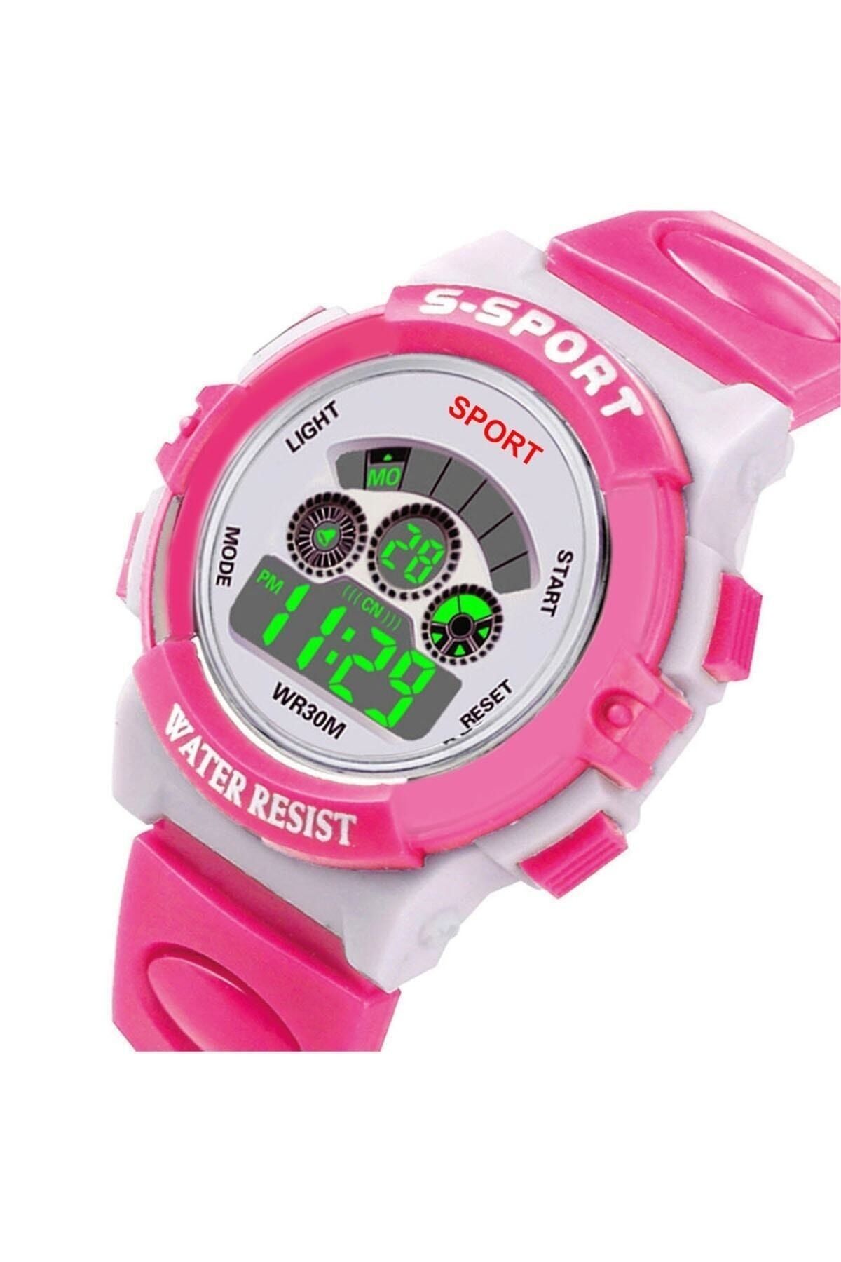Genel Markalar Dijital Pembe Spor Kız Çocuk Kol Saati Renkli Işık Kronometre