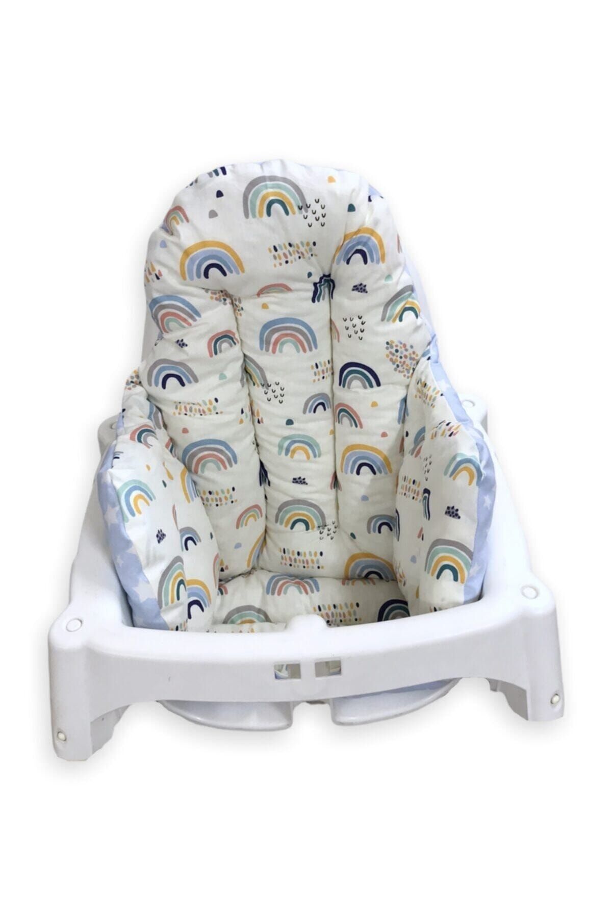 Bebek Özel Pamuklu Bebek Çocuk Mama Sandalyesi Minderi Gökkuşağı Mavili