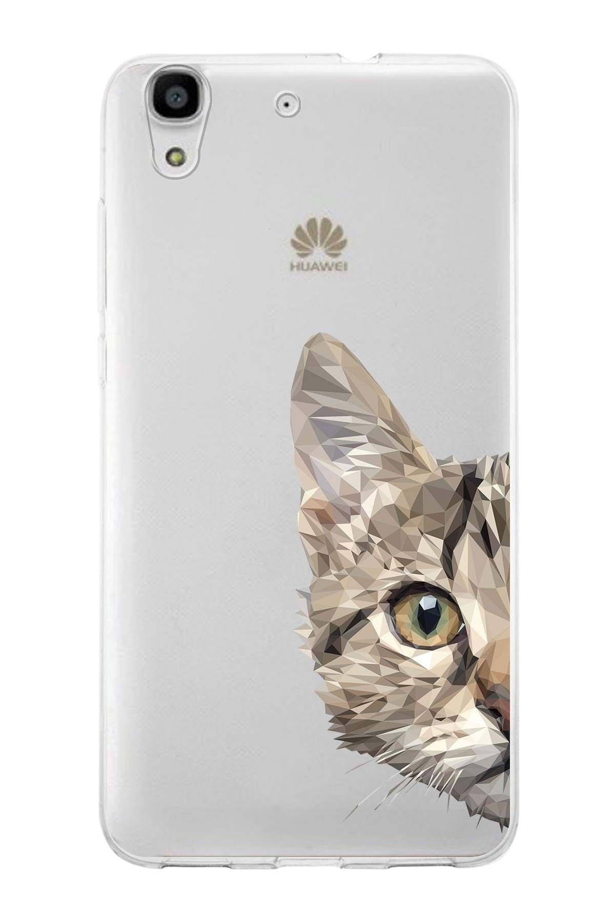 PrintiFy Huawei Y6 Uyumlu Kapak Catface Tasarımlı Şeffaf Silikon Kılıf