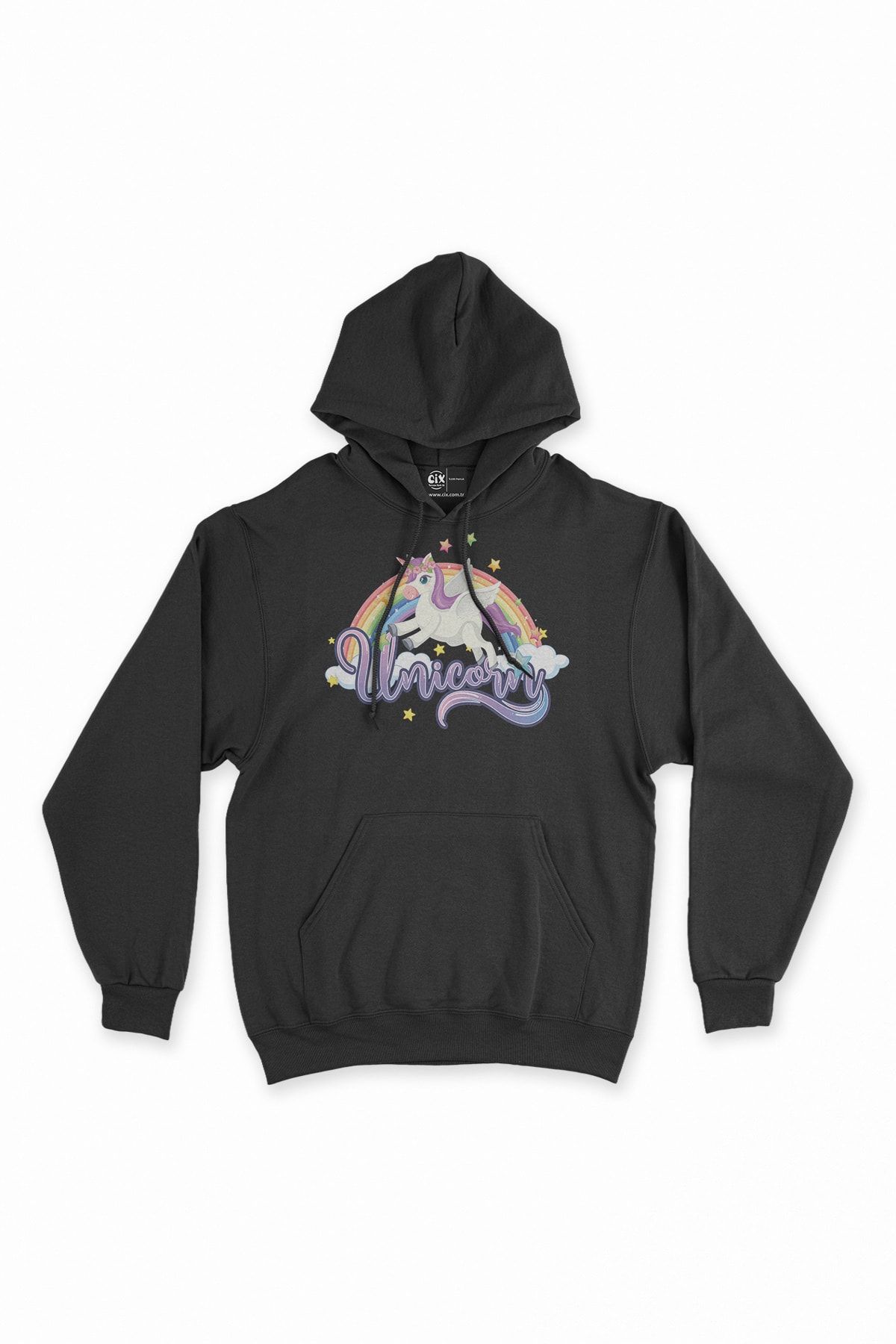 Cix Unicorn Tasarımlı Siyah Sweatshirt Hoodie