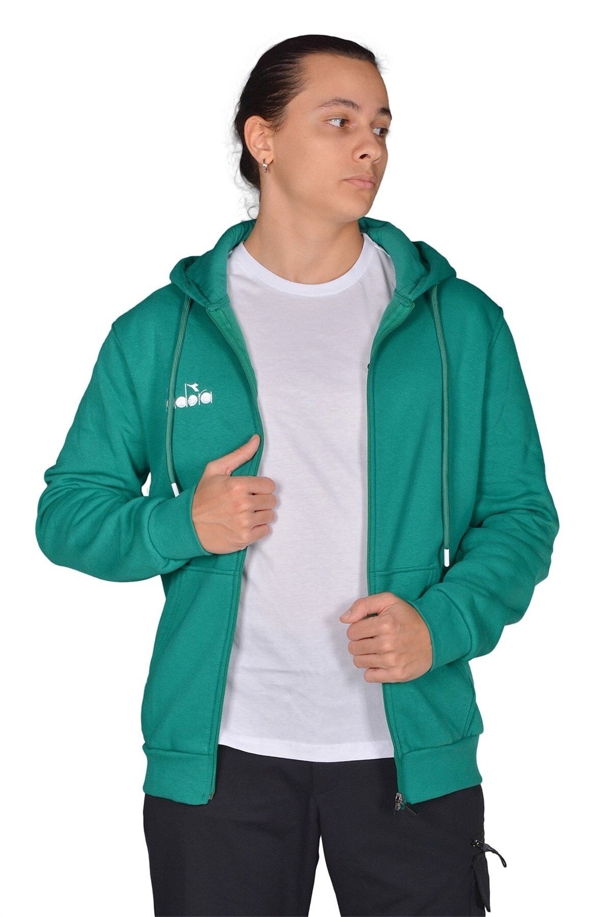 Diadora Imola - Erkek Yeşil Pamuklu Tam Fermuarlı Spor Sweatshirt - Ddtam1050049