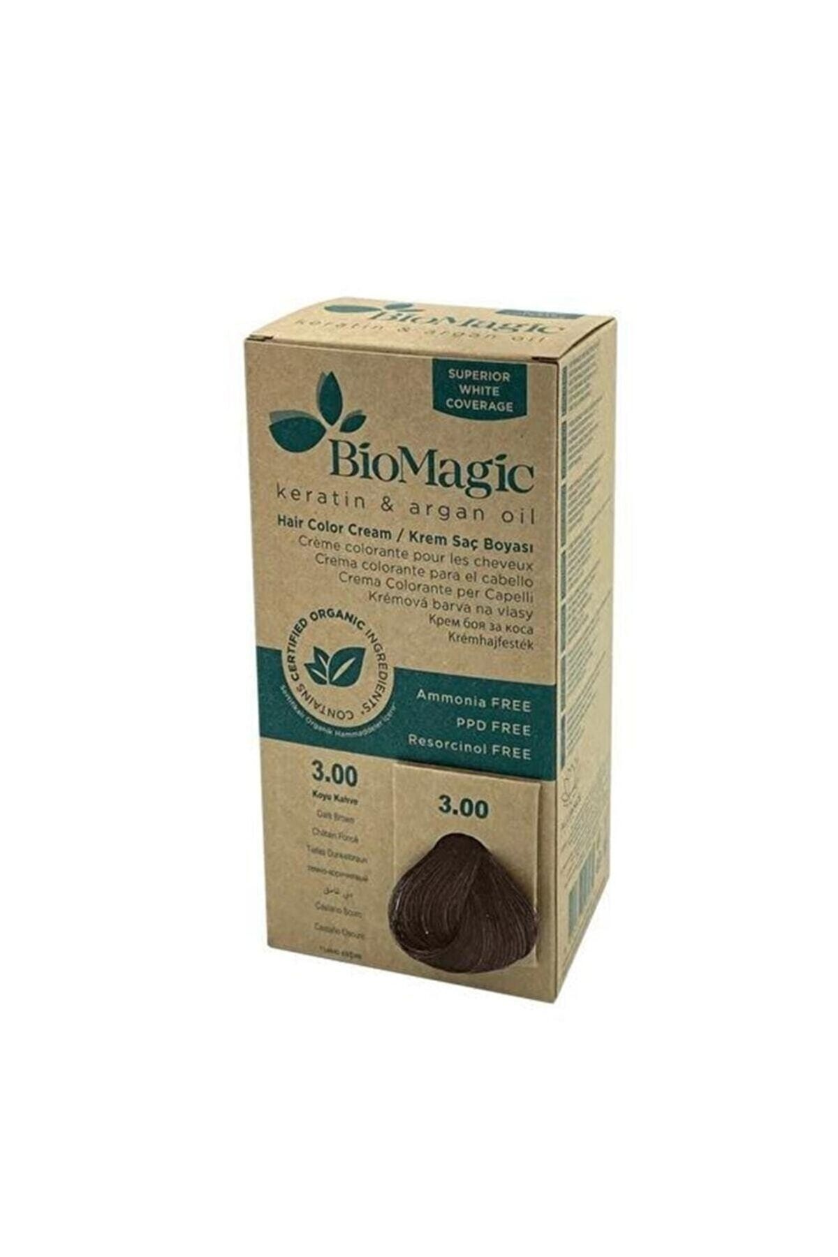 BioMagic Doğal Organic Kalıcı Krem Saç Boyası Koyu Kahve No. 3.00//60 Ml,,