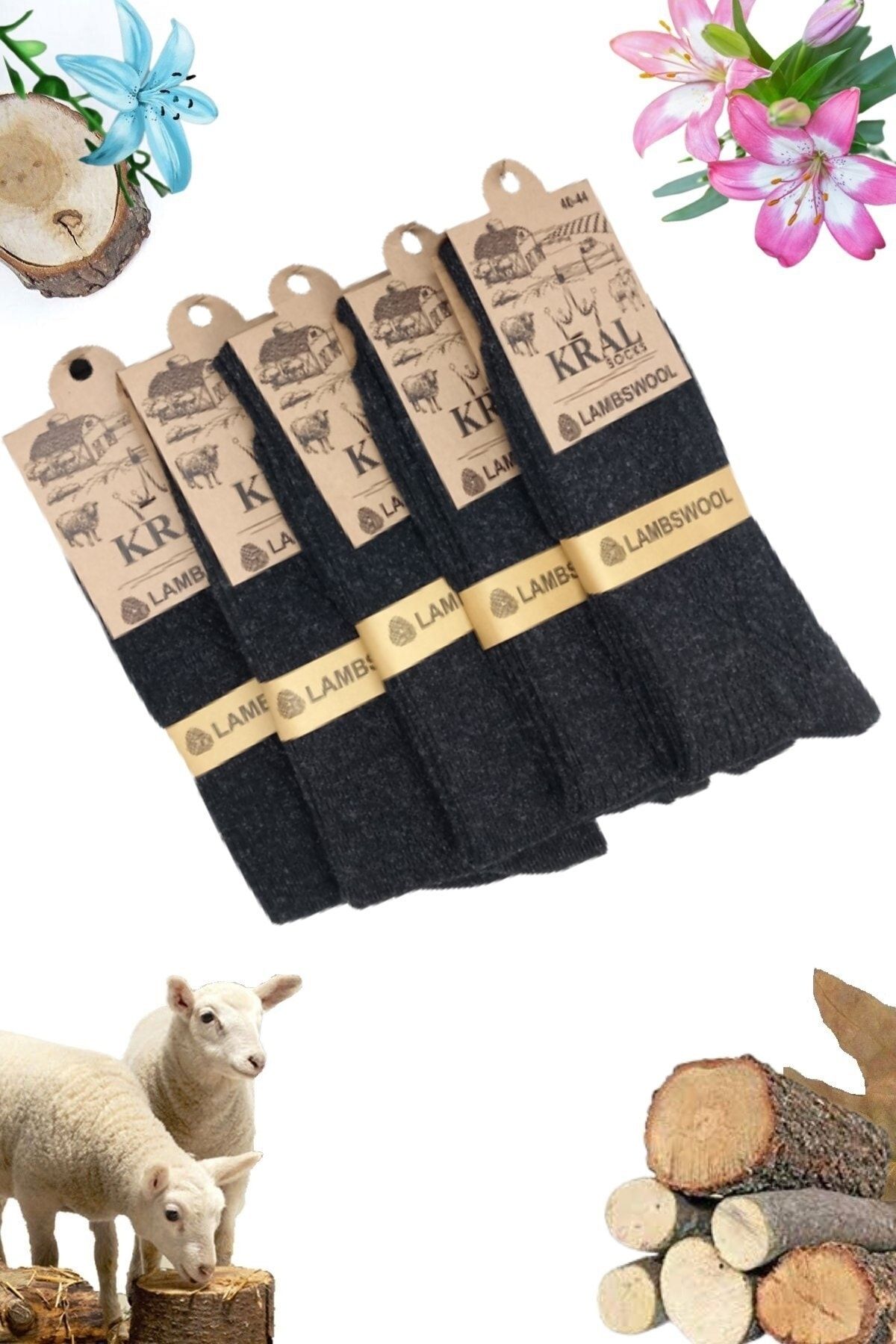 Limon Socks Kışlık Lambswool Yün Çorabı (5 Çift) Erkekler Için Termal Özellikli (kuzu Yünlü) Kalın Çorap