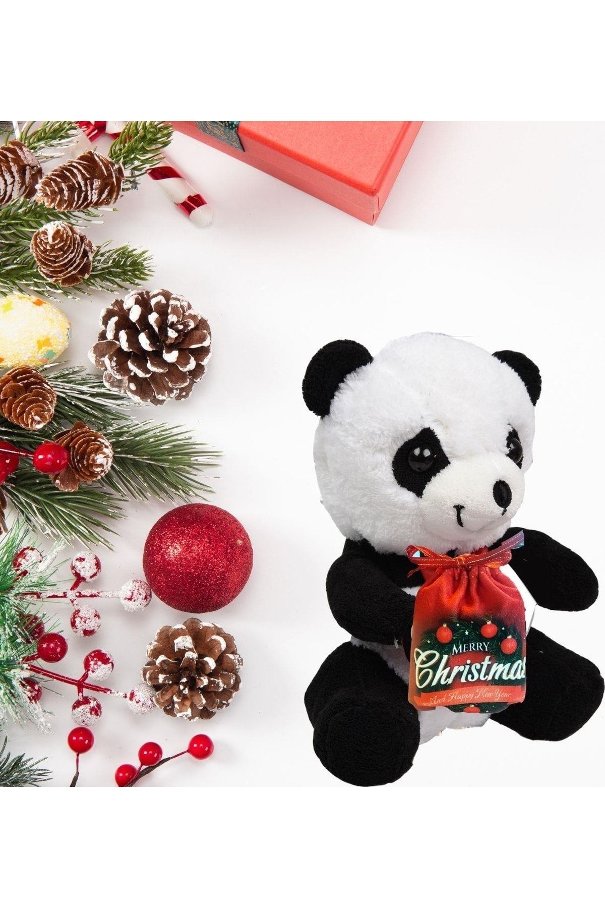 Sole Çikolatalı Yeni Yıla Özel "merry Christmas" Temalı Sevimli Panda-40 Cm