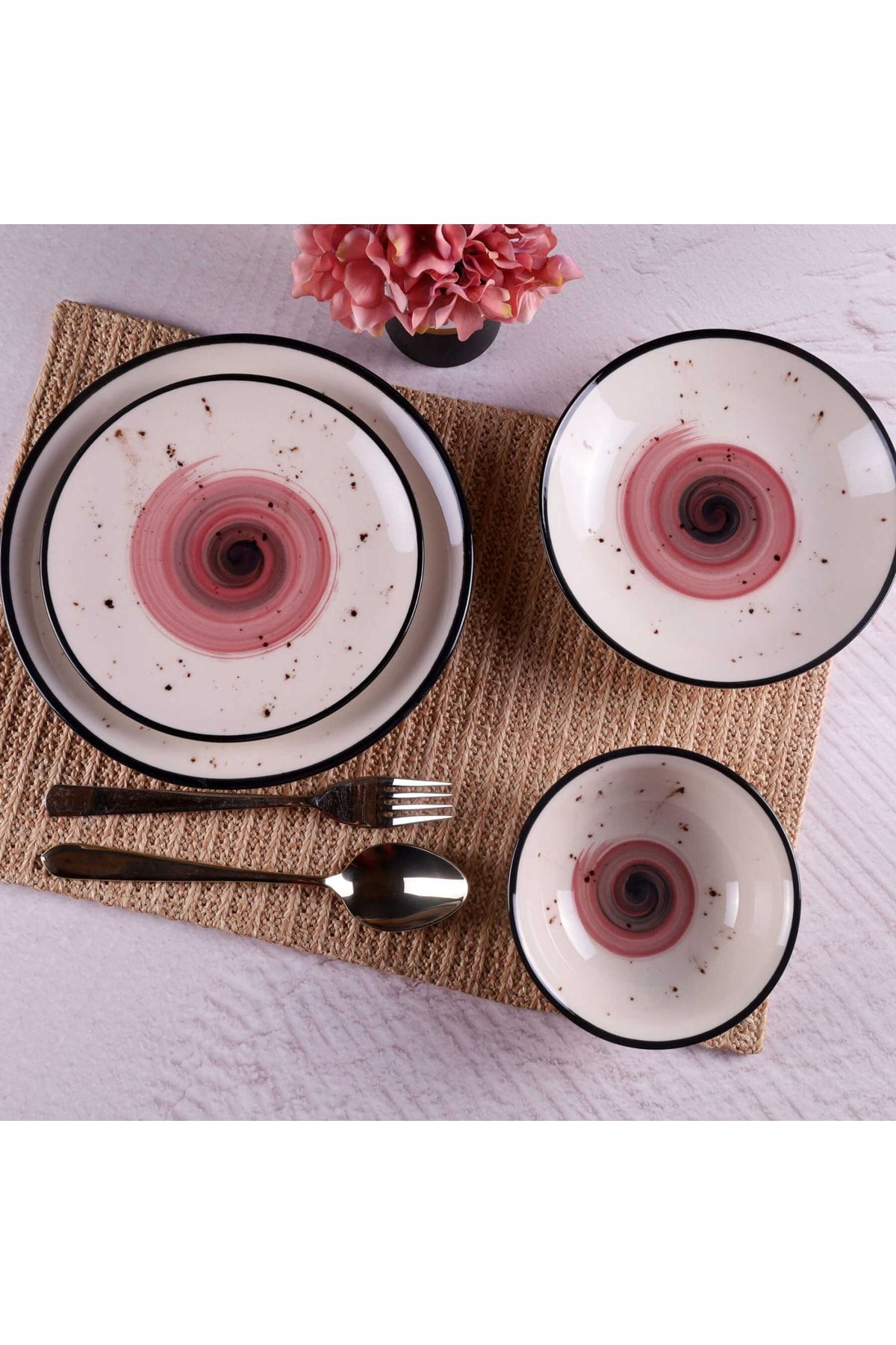 Tulü Porselen Galaxy Mürdüm Siyah Özel Tasarım 6 Kişilik 24 Parça Günlük Modern Yemek Takımı
