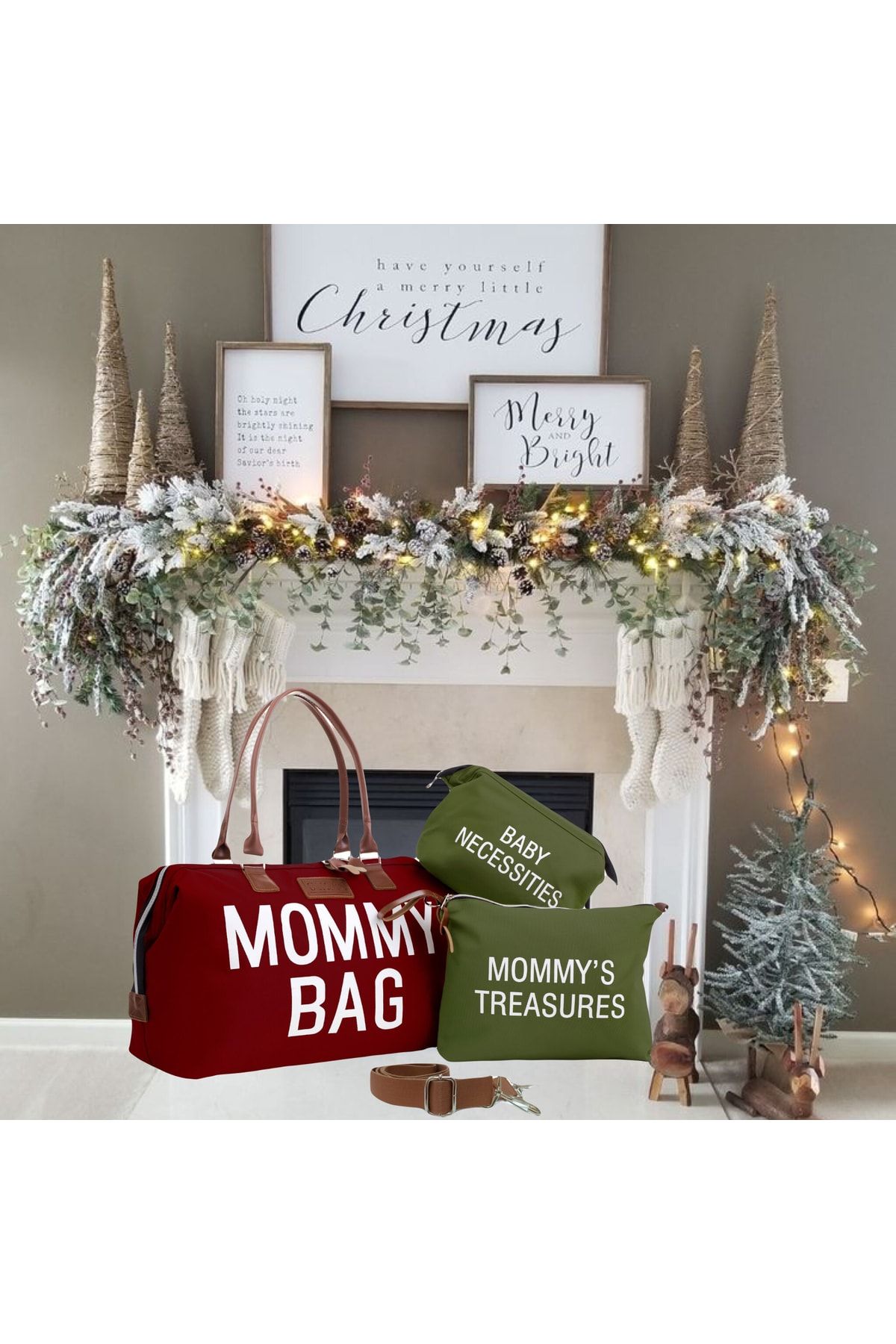 CHQEL Yılbaşı Hediyesi Mommy Bag Askılı 3'lü Düzenleyici Set, Anne Bebek, Hastane Ve Seyahat Çantası