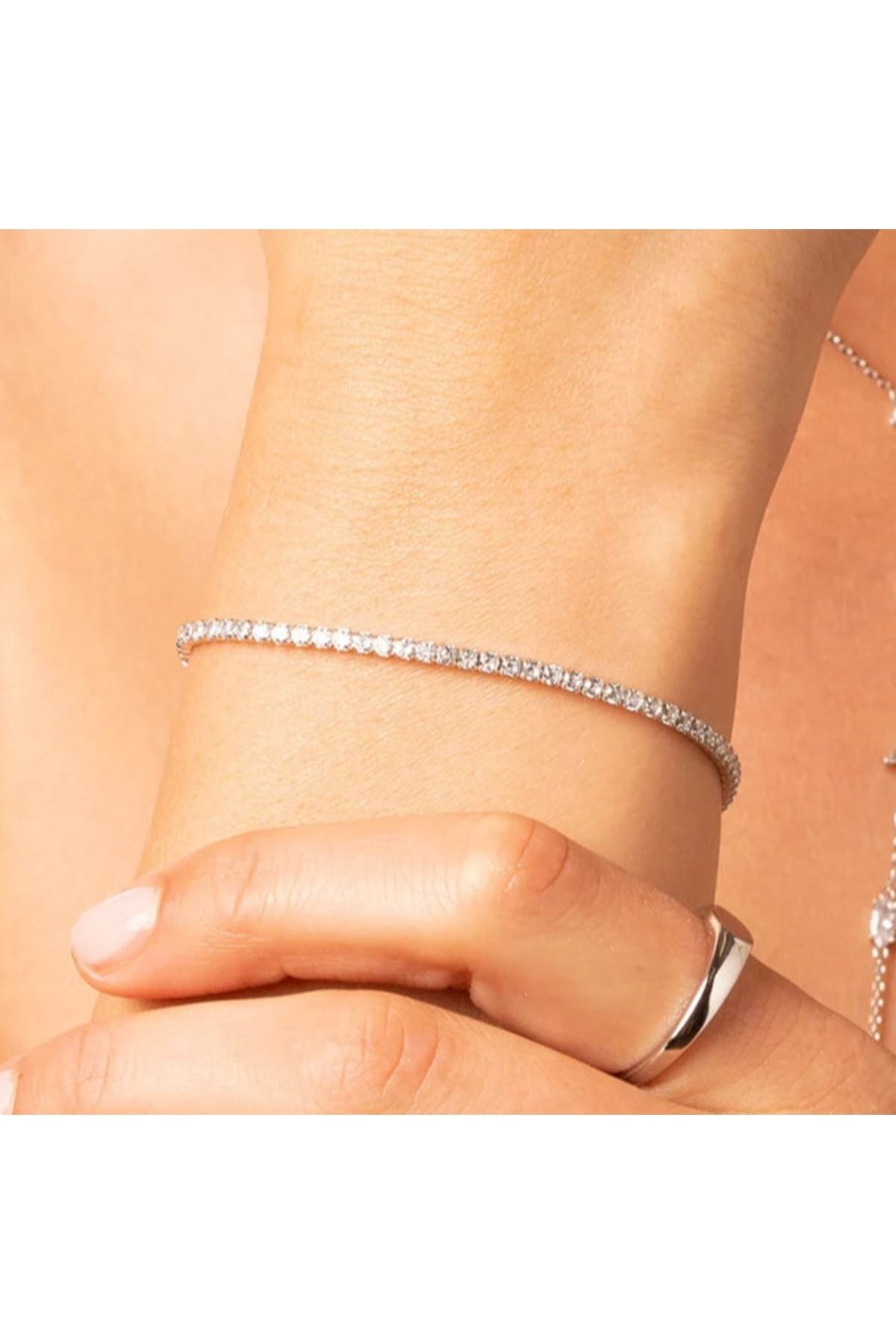 Jewelrysepeti Pırlanta Montür Effective Diamond Su Yolu 2mm Bileklik Saf Gümüş