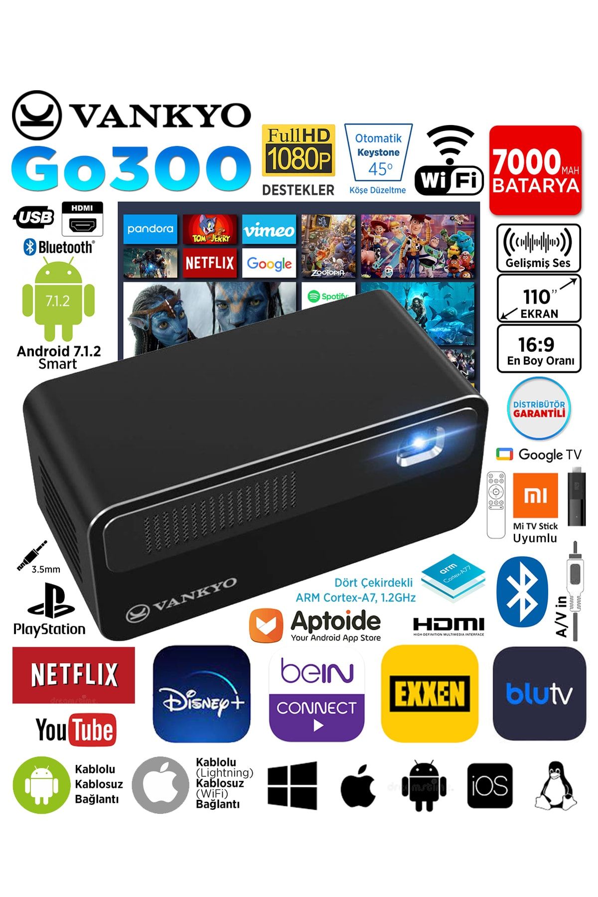 VANKYO ミニプロジェクター GO300 Wi-Fi・Bluetoothテレビ/映像機器 ...