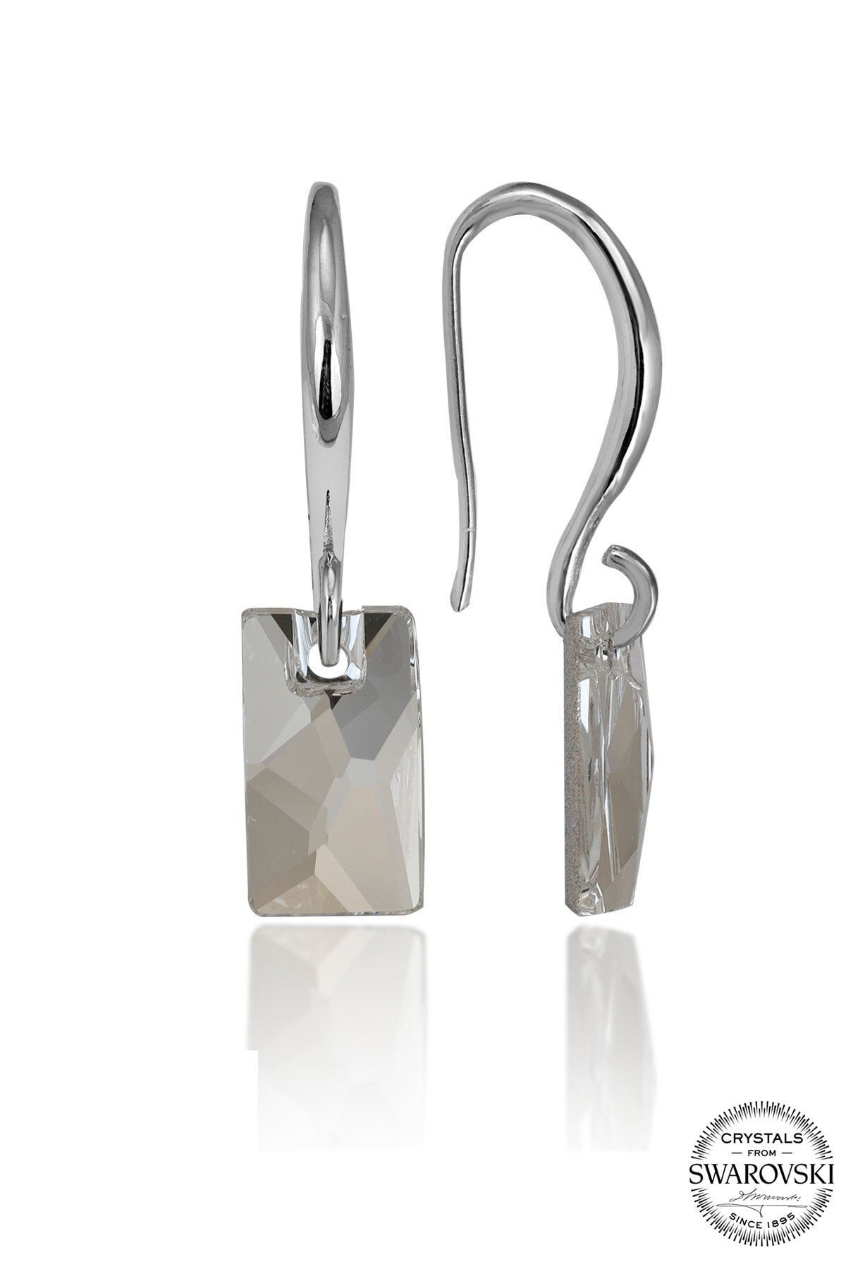 Swarovski Crystal Kadın Düz Delikli Baget Gümüş Küpe