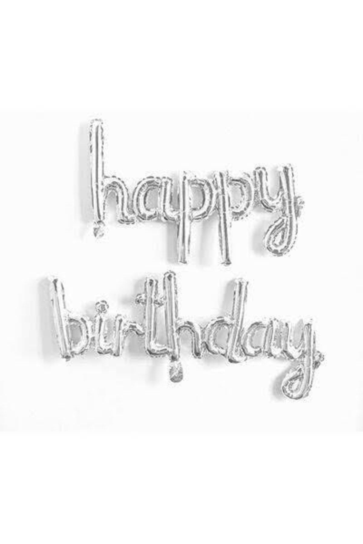 CAVAŞ sun hat Happy Birthday El Yazısı Gümüş Renk Folyo Balon Set