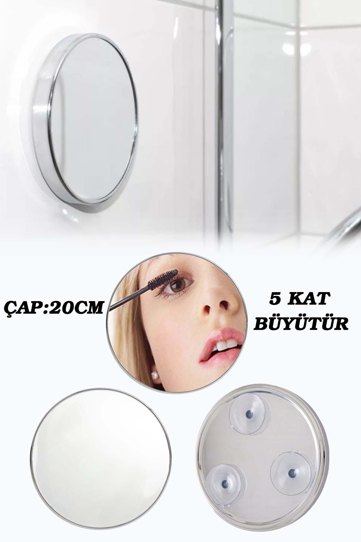 Binbirreyon Vantuzlu Makyaj Aynası 5x Büyüteçli Krom Ayna 20cm Mb056