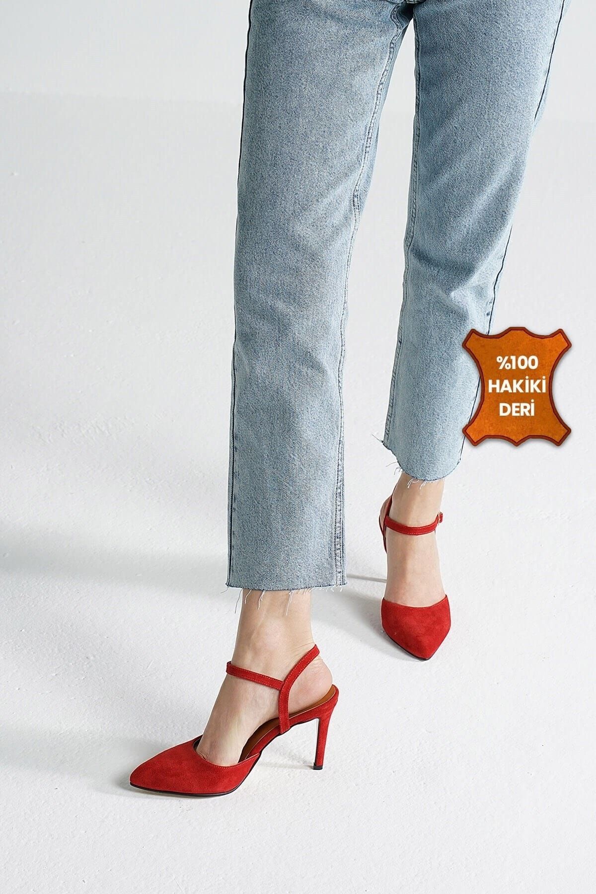 Mio Gusto Lucia Hakiki Süet Kırmızı Renk Kadın Topuklu Ayakkabı