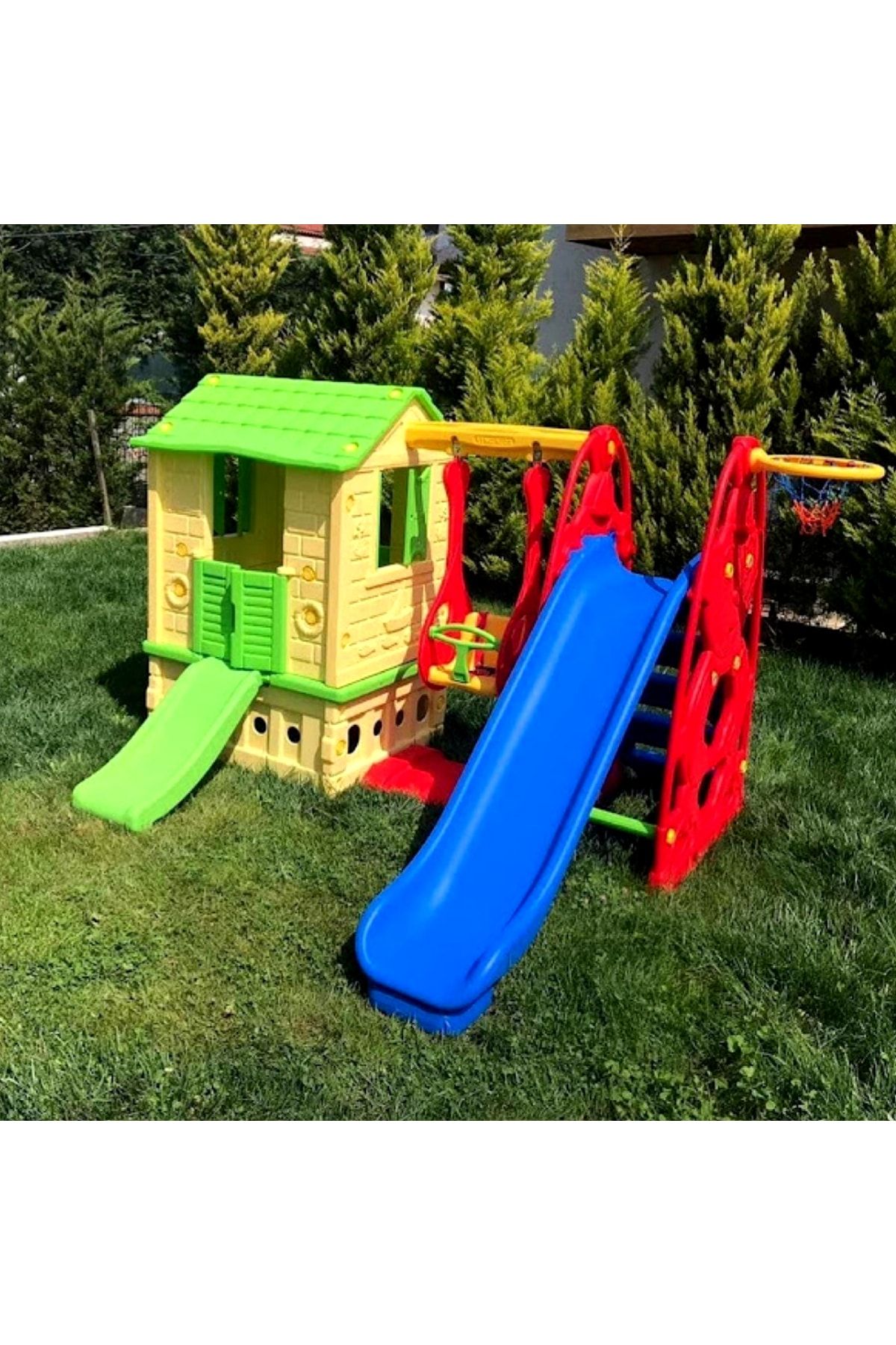 ÇIRAK Deluxe Büyük Set - Çocuk Oyun Parkı - Kaydırak - Salıncak - Oyun Evi - Çocuk Parkı Tam Set - Çocuk