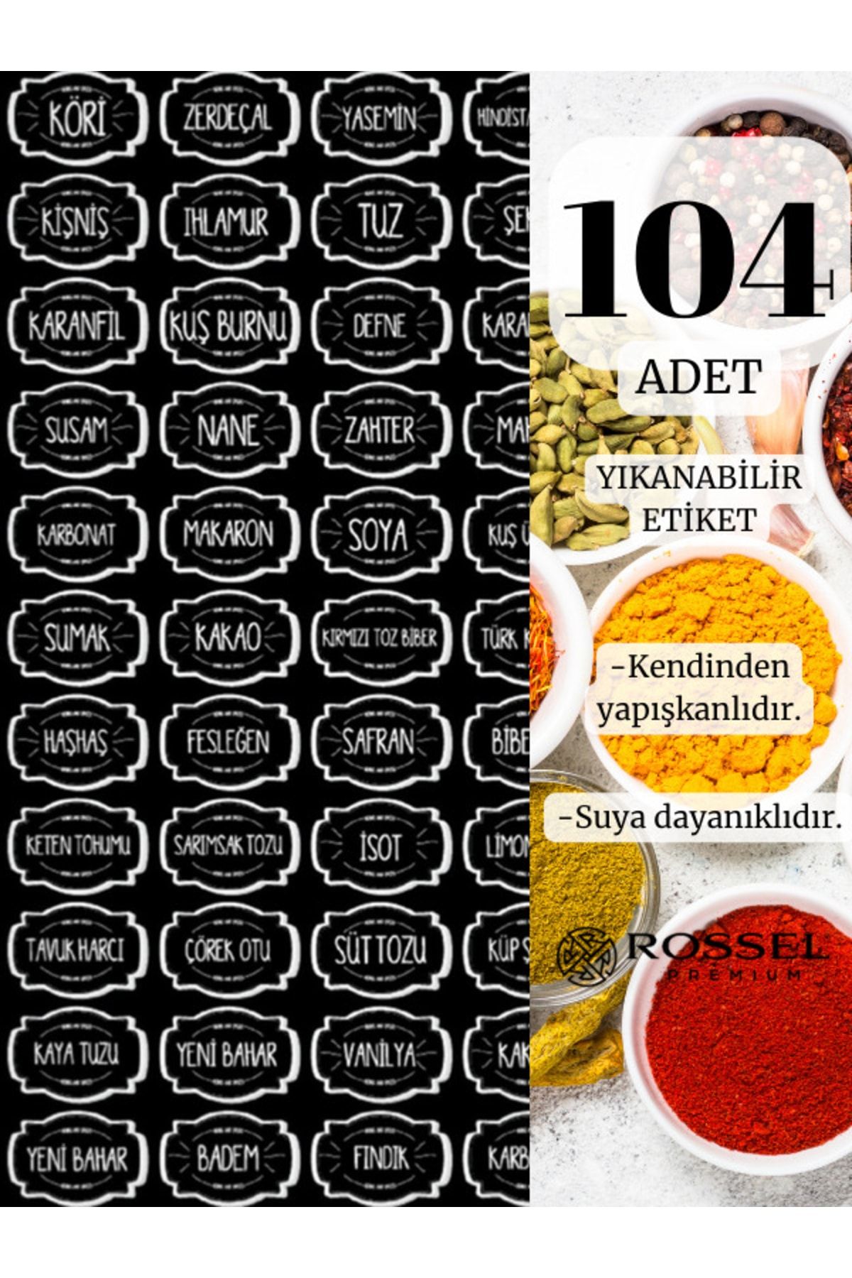 Rossel Premium 104 Lü Yıkanabilir Mutfak Etiketi Siyah Şeffaf Gld0317