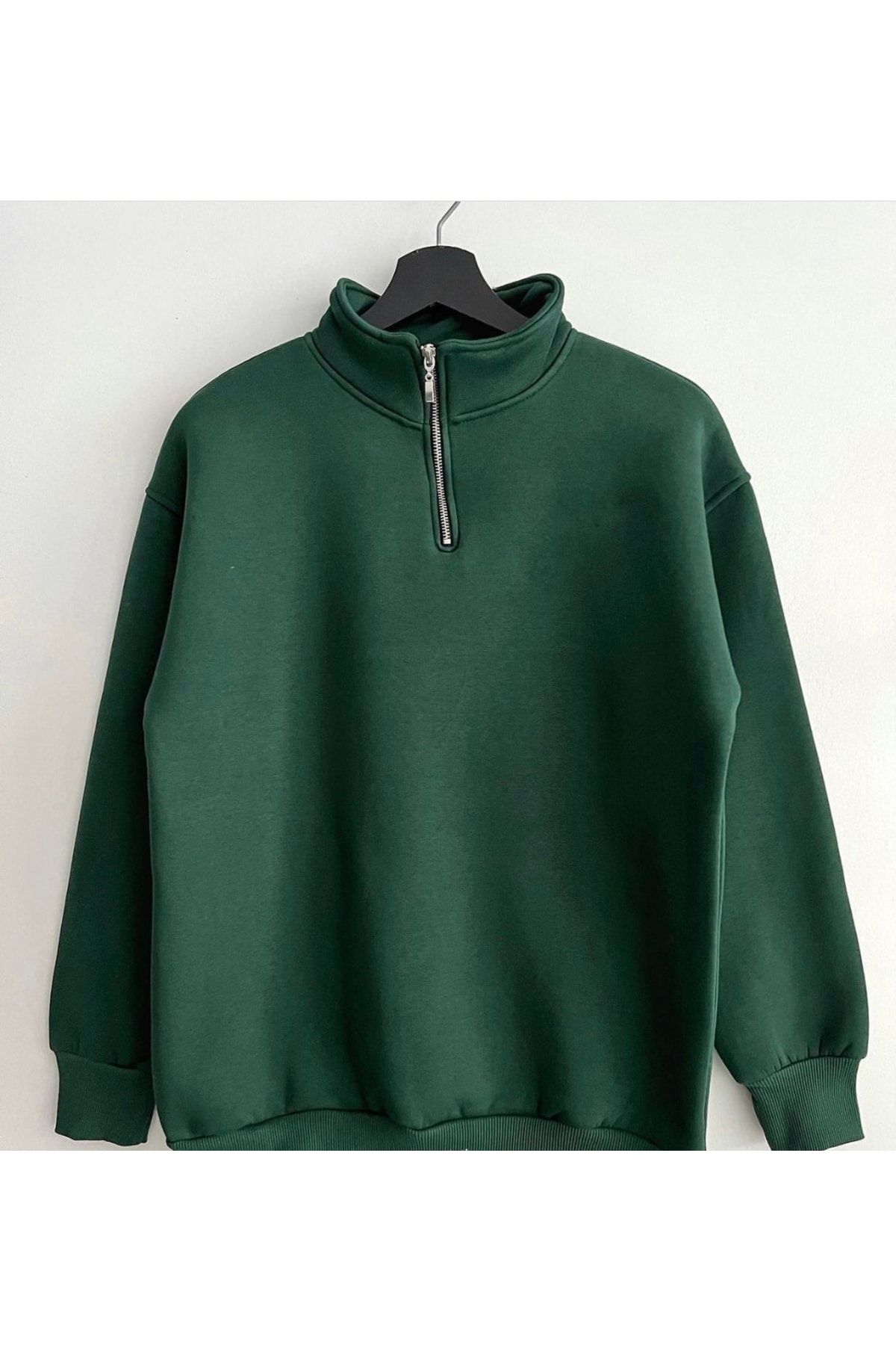PLA STORE Yeşil Yarım Fermuarlı Sweatshirt
