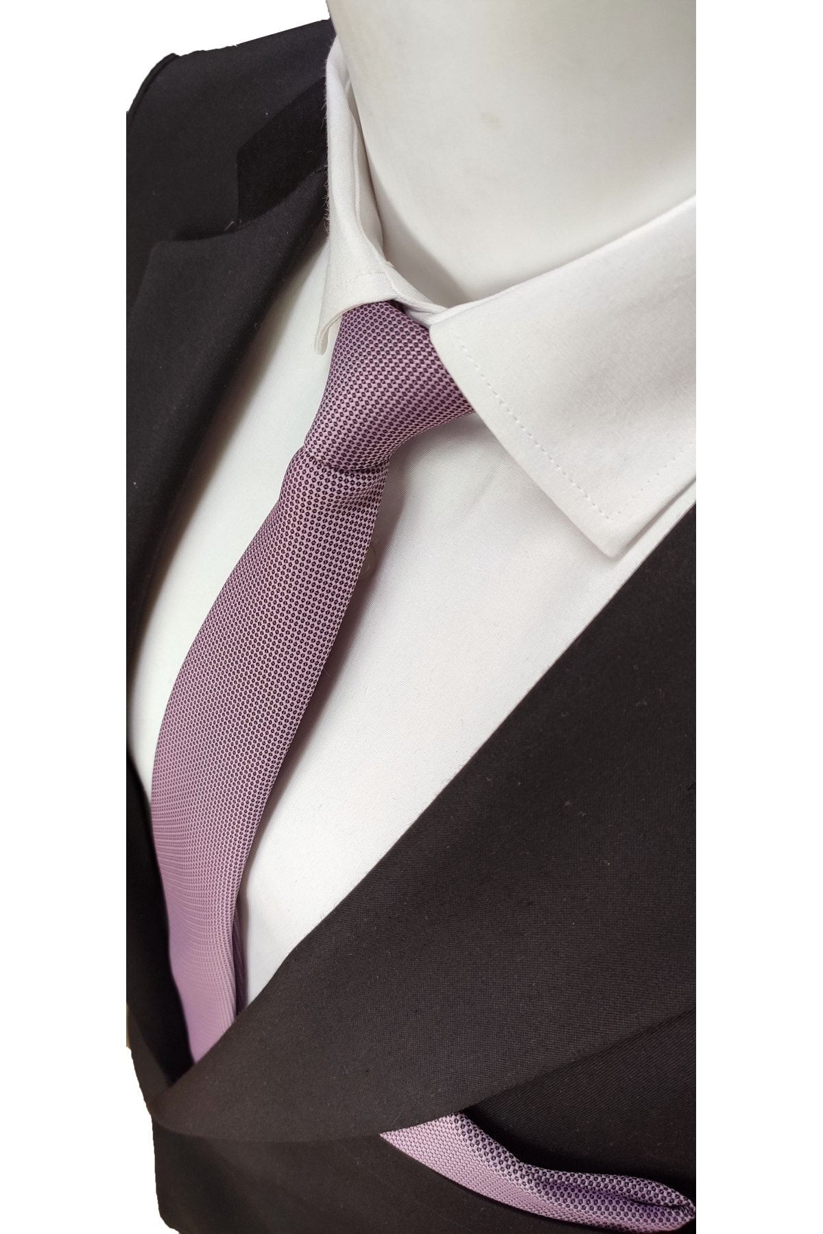 Elegante Cravatte Lavanta Pembesi Renginde Armürlü Dokuma Kravat Ve Cep Mendili