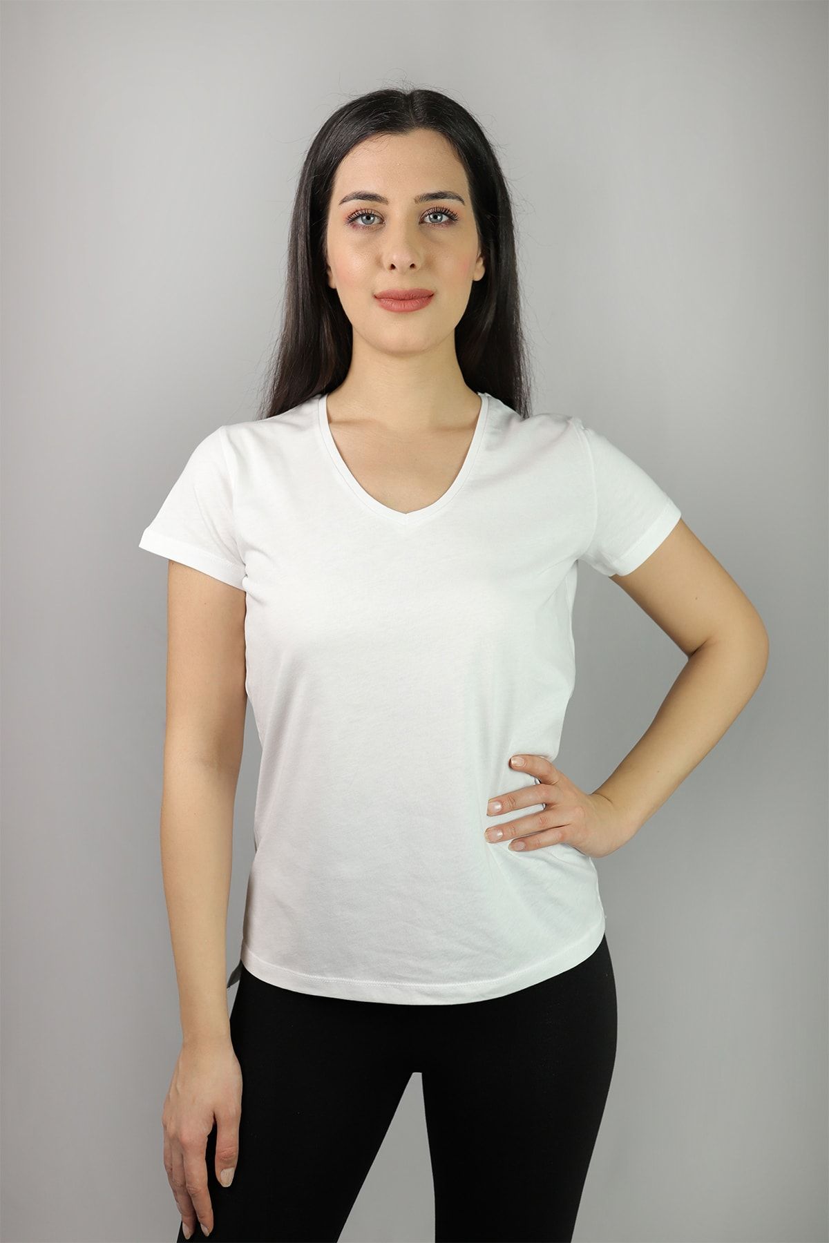Kallisto Beyaz V Yaka %100 Pamuk T-shirt
