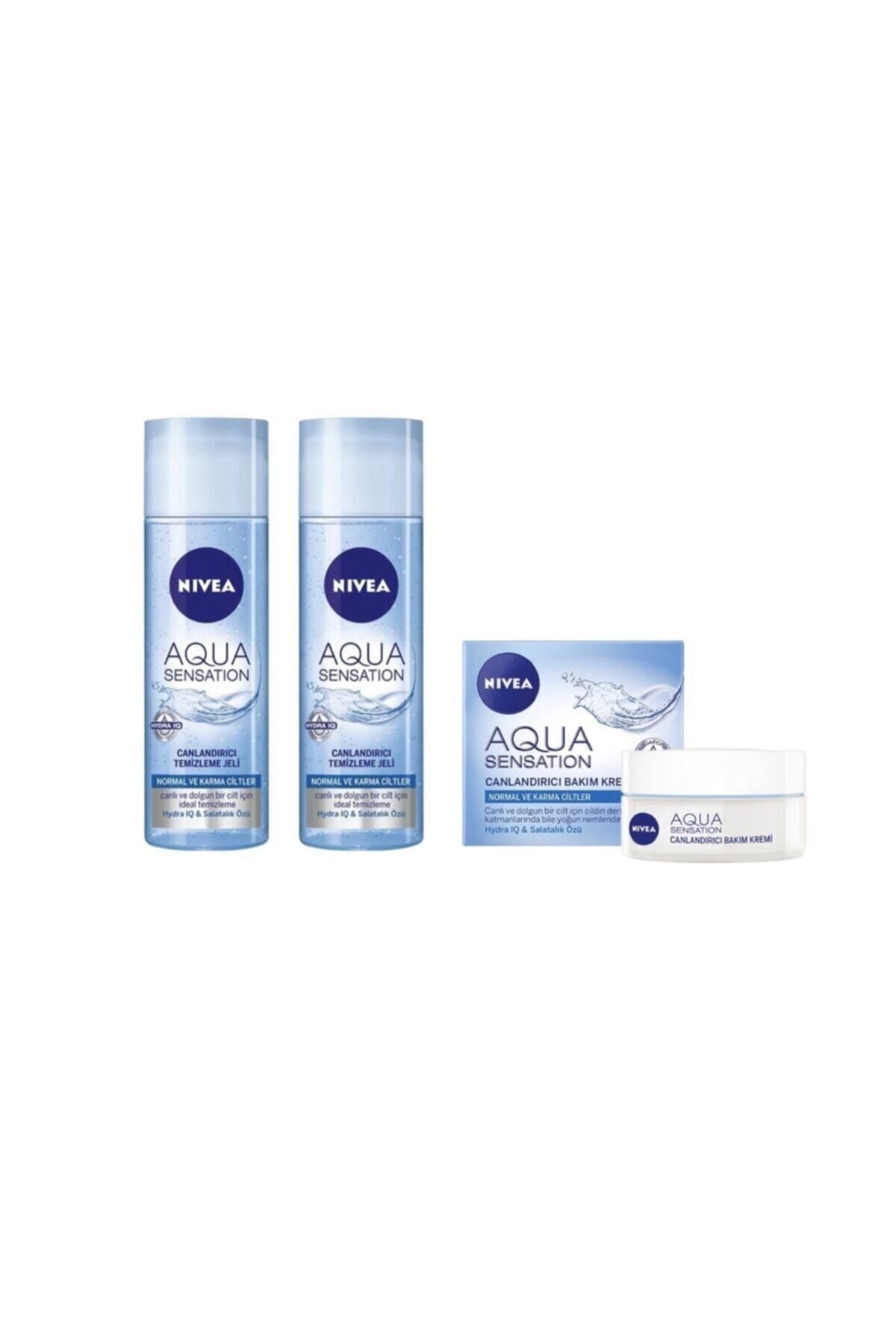 NIVEA Aqua Sensation Canlandırıcı Temizleme Jeli 200 ml 2 Adet Aqua Sensation Canlandırıcı Krem 50 ml