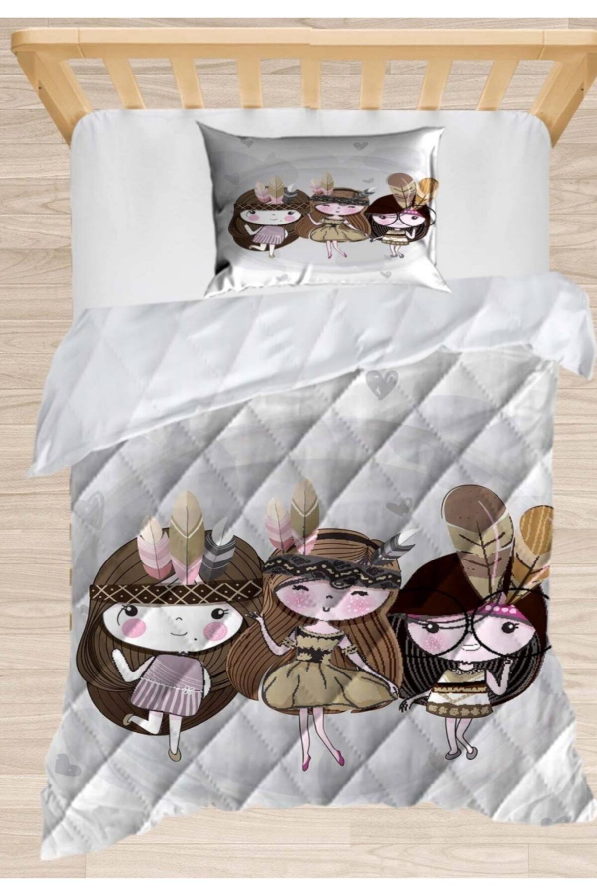 Else Halı Else Bohem Minik Kızlar 3d Desenli Tek Kişilik Çocuk Yorgan Uyku Seti