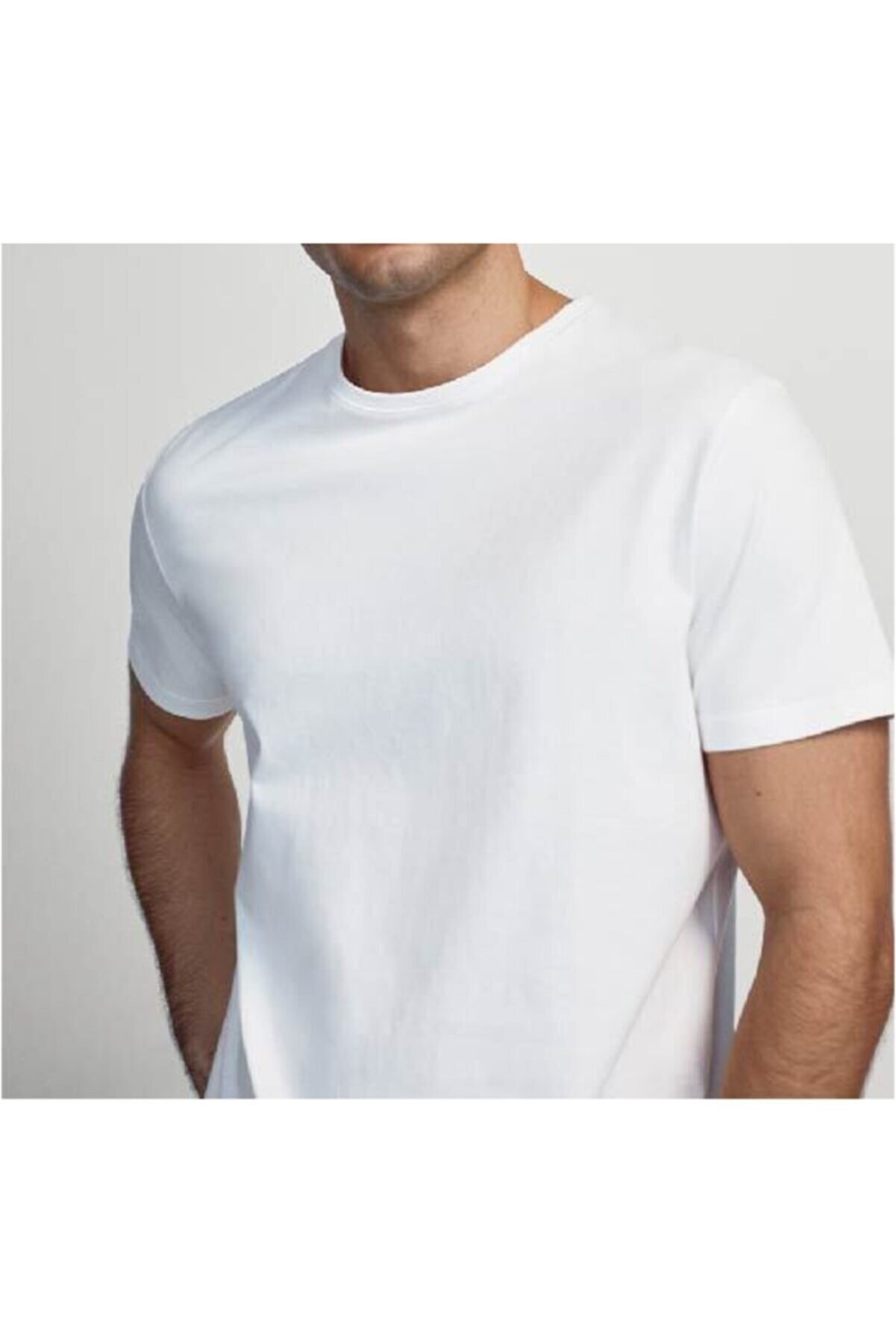ROS Erkek Beyaz Basic Pamuklu Kısa Kollu Bisiklet Yaka Casual Fit T-shirt