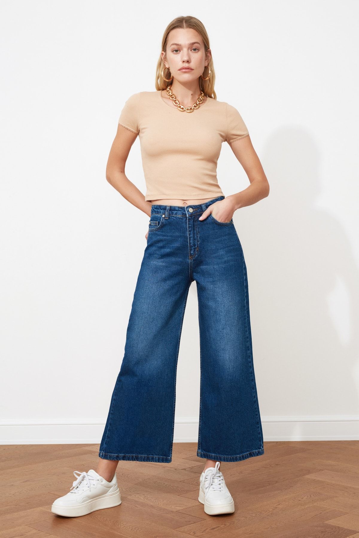 TRENDYOLMİLLA Lacivert Yüksek Bel Culotte Jeans TWOSS21JE0023