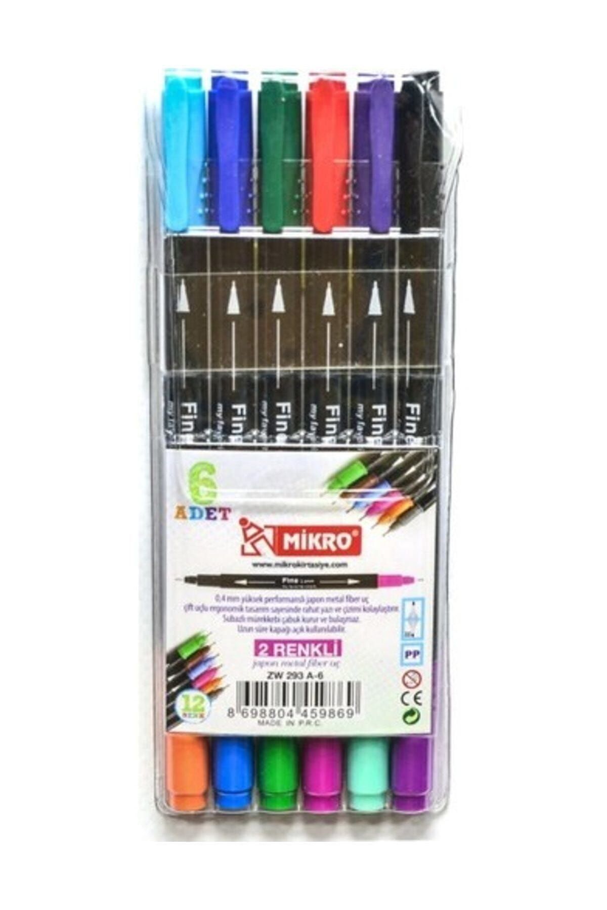 Mikro Zw 293a-6 Lı 2 Renkli Fınelıner Keçeli Kalem 6 Kalem 12renk