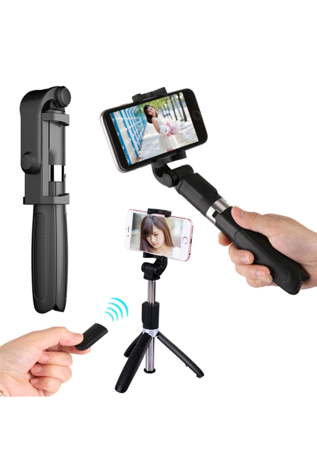 BK DESING Tüm Telefonlara Uyumlu Uzaktan Kumandalı 2'si 1 Arada Tasarım Tripod Selfie Çubuğu
