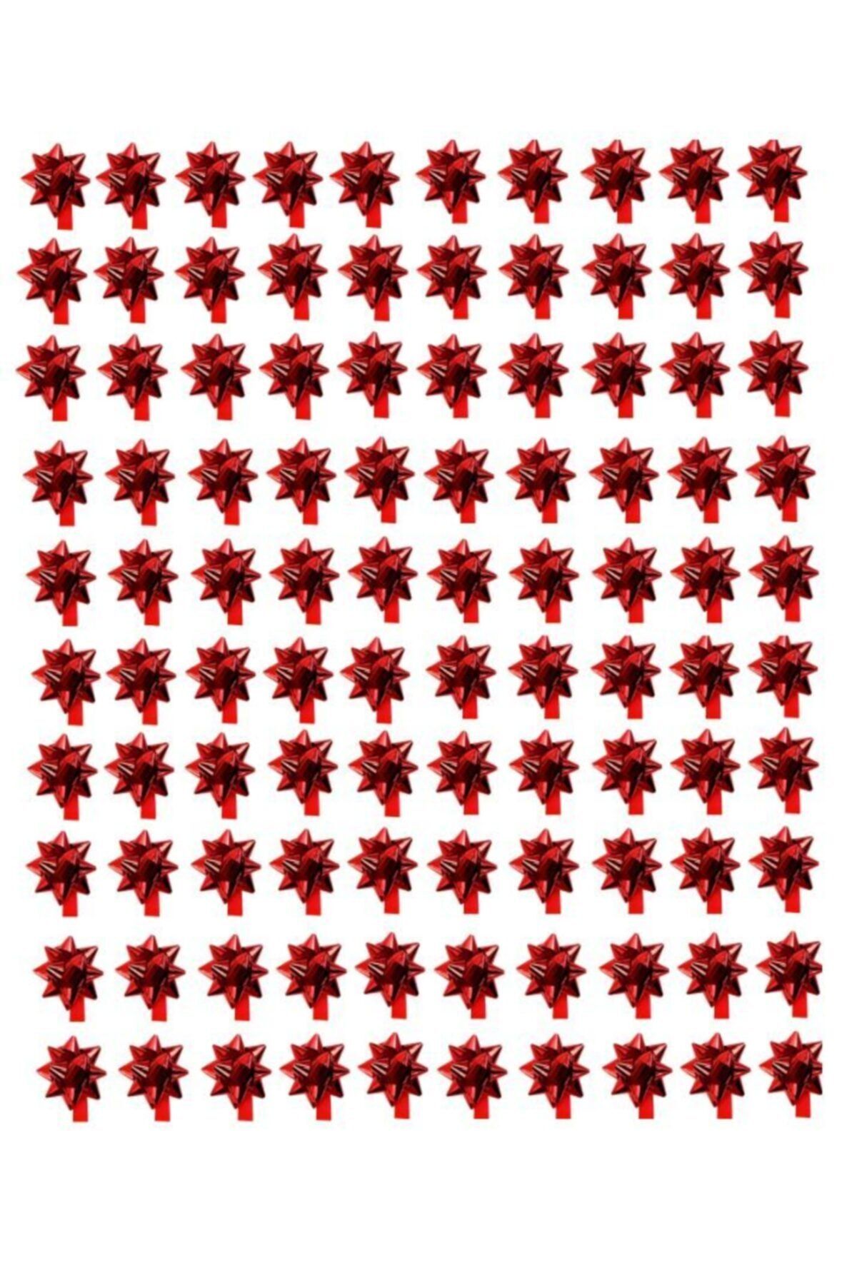 Happyland 100 Adet Sevgililer Günü Hediye Paketi - Hediye Kutusu Süsleme Kırmızı Metalik Fiyonk Süs Çekçek