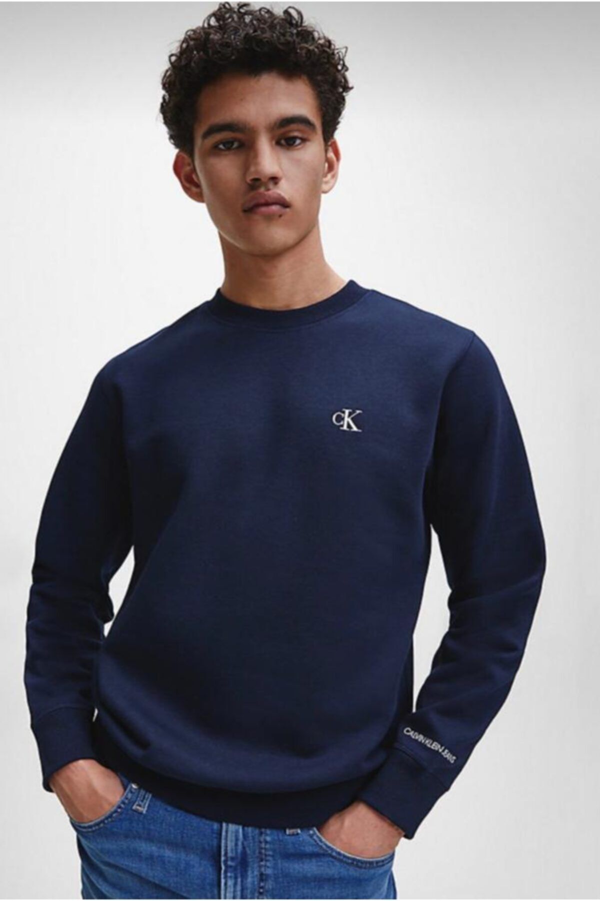 Calvin Klein Erkek Lacivert Yazı Karakterli Sweatshirt