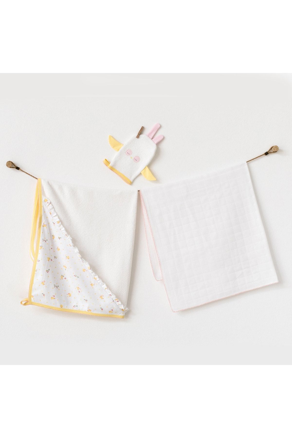 Bebek Havlu Takım 3 Pcs Set Towel Muslın Set Happy Chıcky