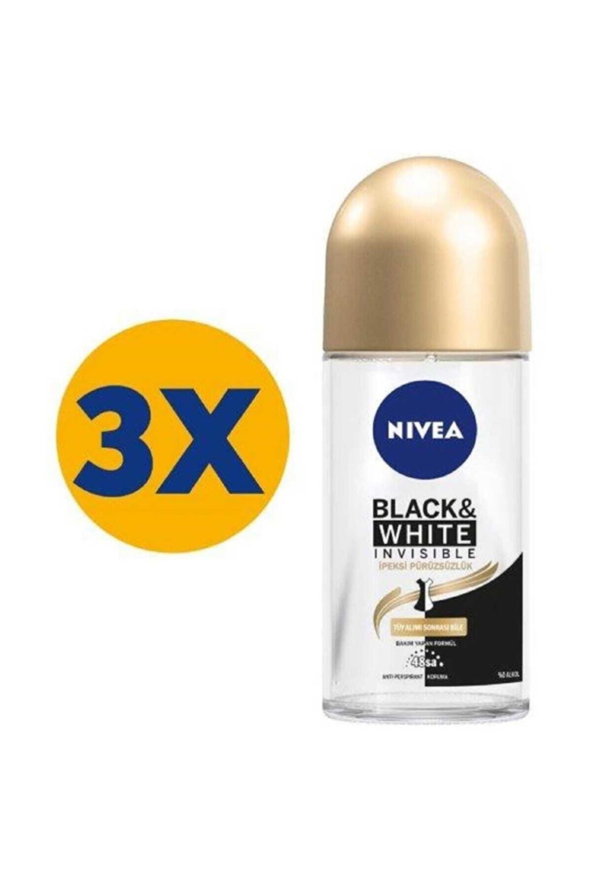 NIVEA Black & White Ipeksi Pürüzsüzlük Roll On 50 ml X3