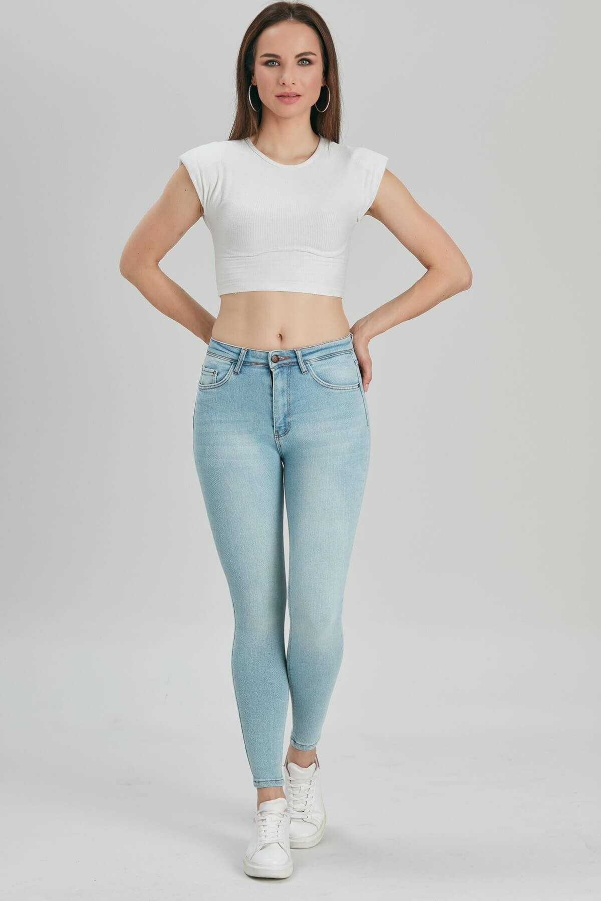 Modaca Kadın Açık Mavi Likralı Yüksek Bel Skinny Jean