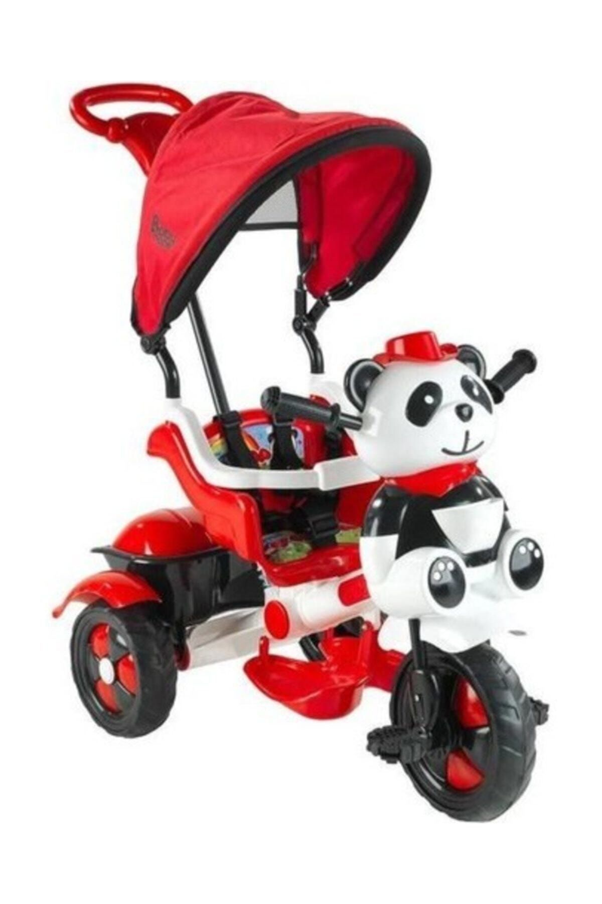 Babyhope Unisex Çocuk Kırmızı-Beyaz Panda Ebeveyn Kontrollü Tenteli Müzikli Tricycle Üç Teker Bisiklet-