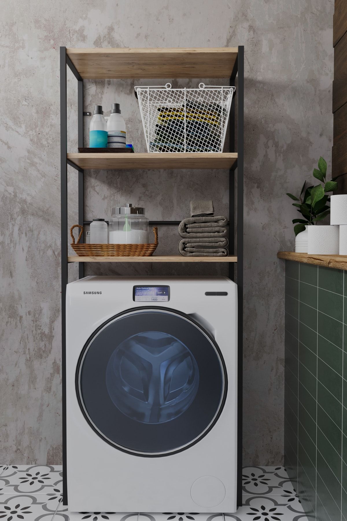 DeppoCenter Çamaşır Makinesi Üstü 3 Raflı Düzenleyici 3 Katlı Çok Amaçlı Metal Banyo Dolabı