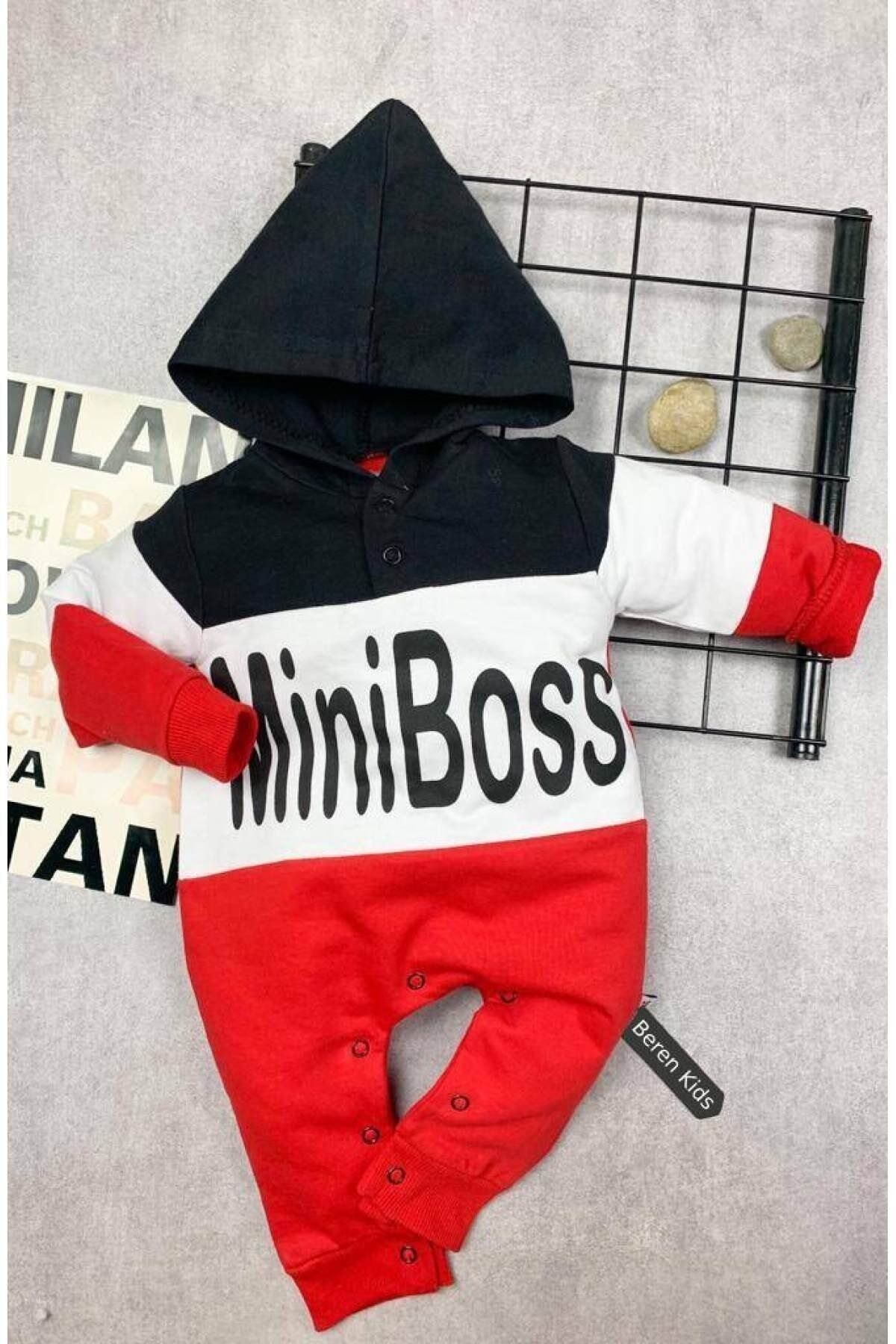 Beren Kids Mini Boss Desenli Kapşonlu Şık Bebek Tulum