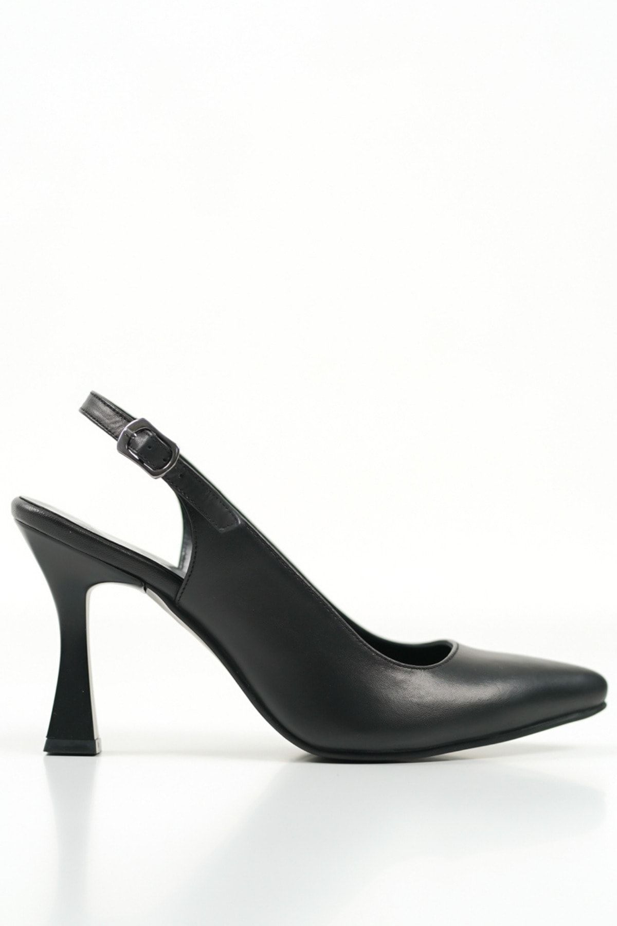 SAYL Siyah Stiletto Hakiki Deri Arkası Açık Sivri Burun Stiletto Kadın Topuklu Ayakkabı