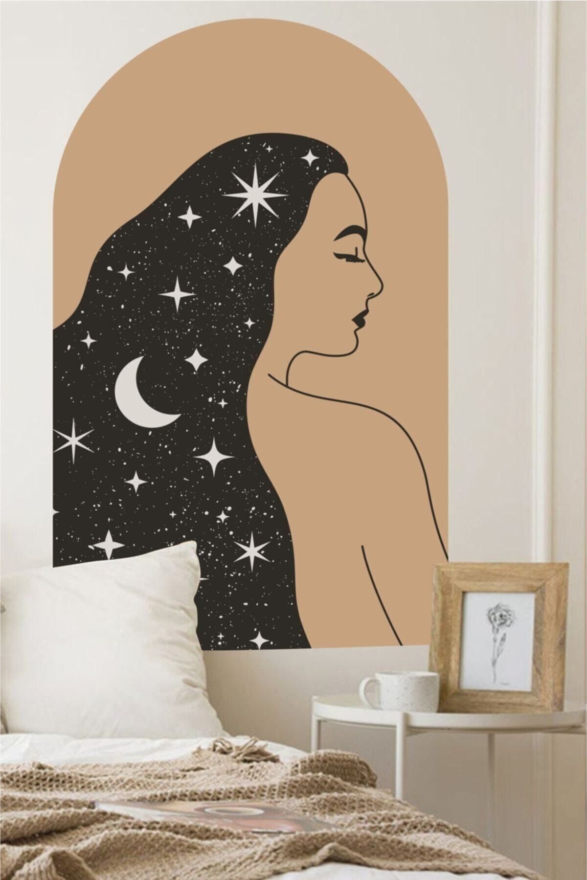 Piksel Grafik Moon Woman Duvar Sticker