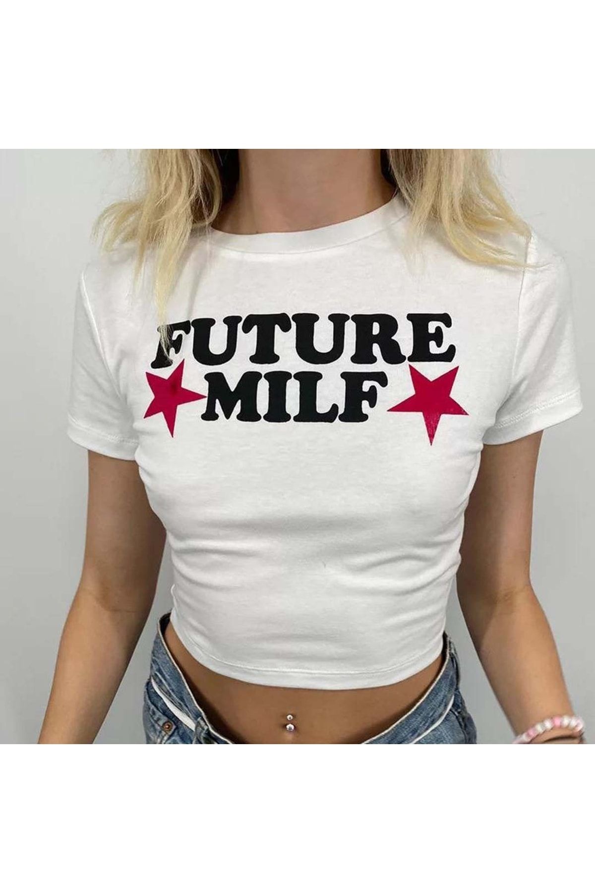 Köstebek Beyaz Future Milf Yarım T-shirt